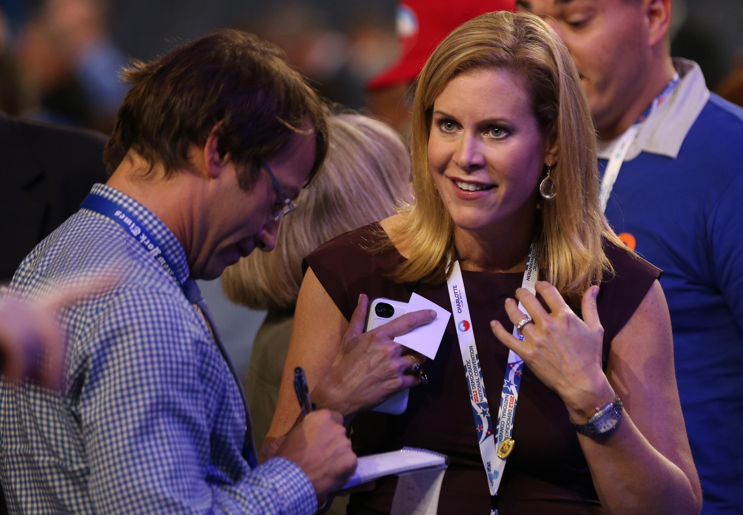 Stephanie Cutter gives an interview during day one of the Democratic Nation...