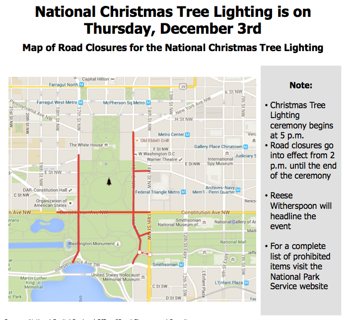 Road Closures for the National Christmas Tree Lighting Ceremony