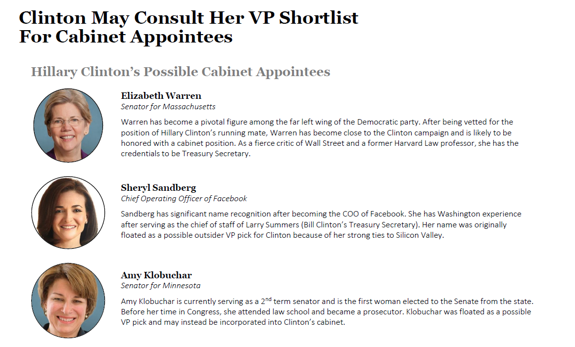 Hillary Clinton S Possible Cabinet Appointees