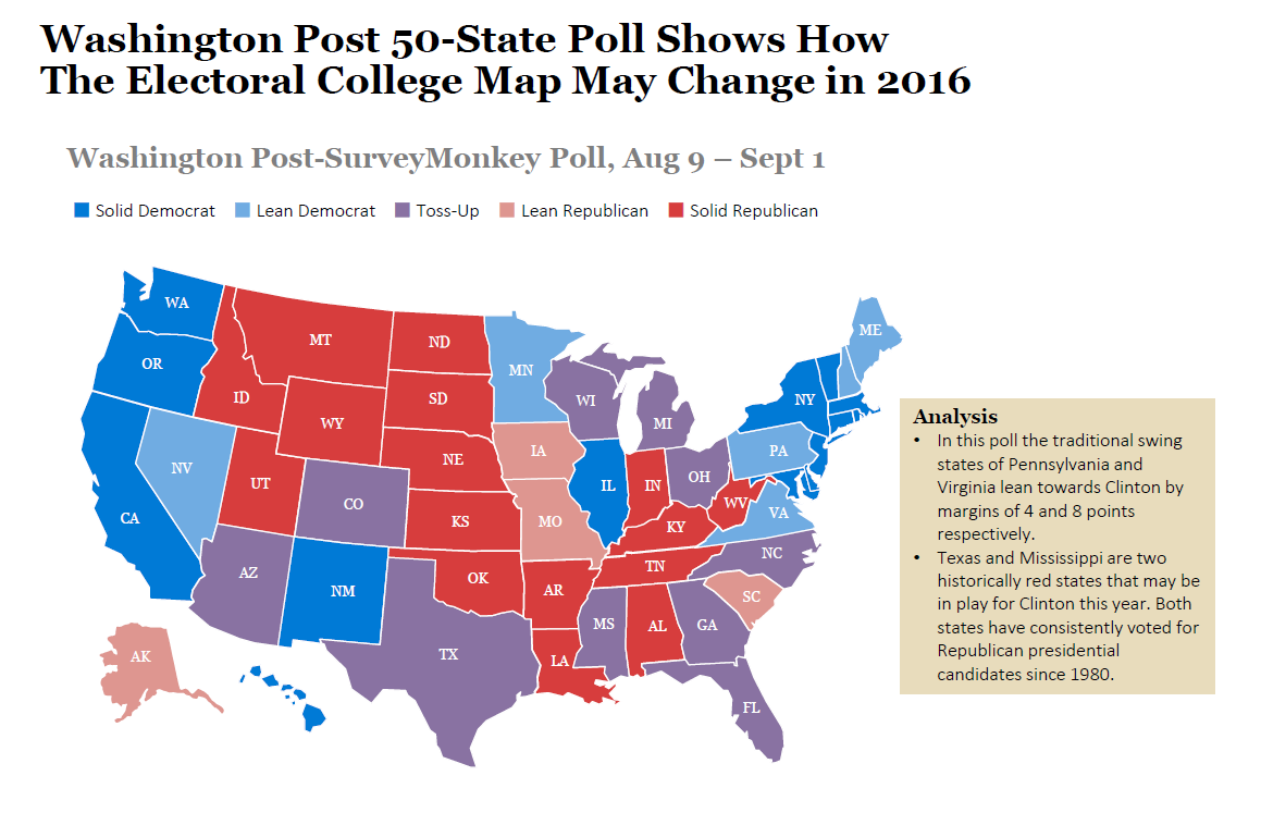 50-State Washington Post Poll Shows How Electoral Map May Change in 2016