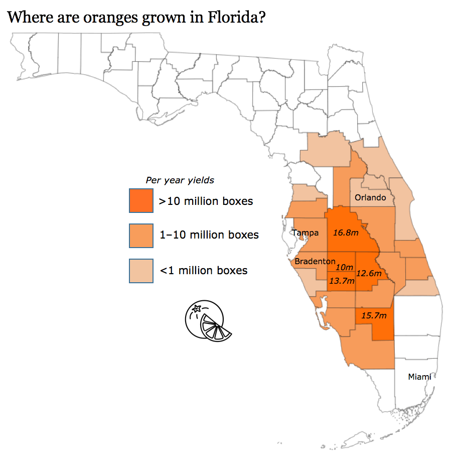 Where Are Oranges Grown In Florida Map Where do oranges grow in Florida?
