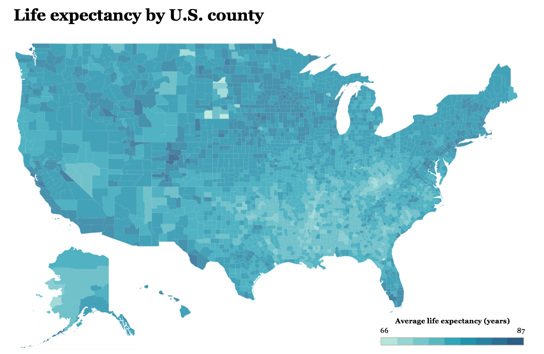 Life expectancy by U.S. county