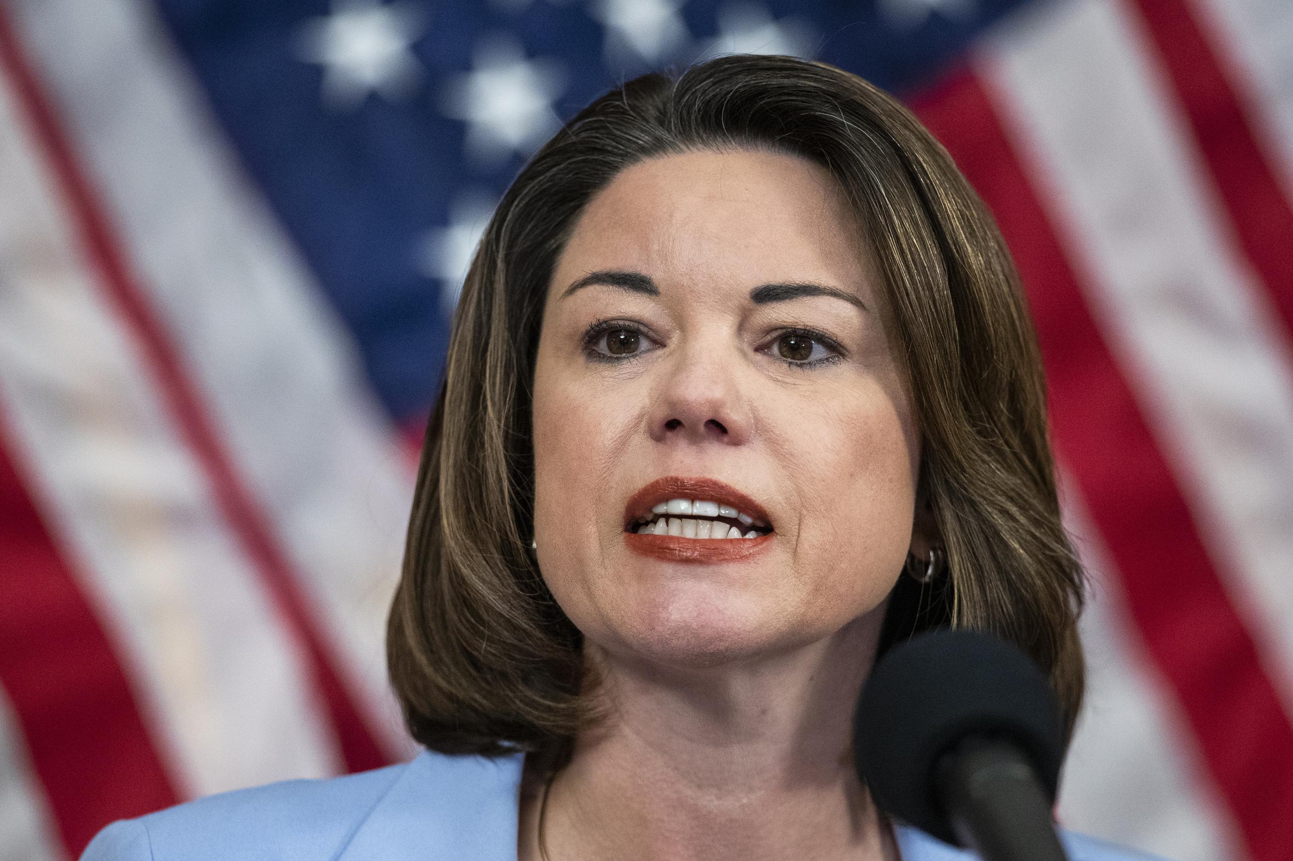 FILE - Rep. Angie Craig, D-Minn., speaks during a news conference on Capitol Hill on June 24, 2020, in Washington. Craig was assaulted in her Washington apartment building on Thursday, Feb. 9, 2023, her chief of staff said, but added that there was no evidence that the attack was politically motivated. (AP Photo/Manuel Balce Ceneta, File)