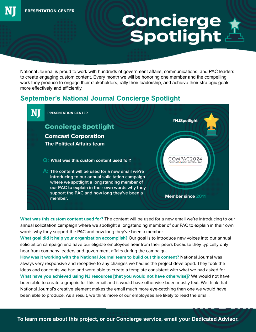 Concierge Member Spotlight: Comcast PAC Engagement Materials