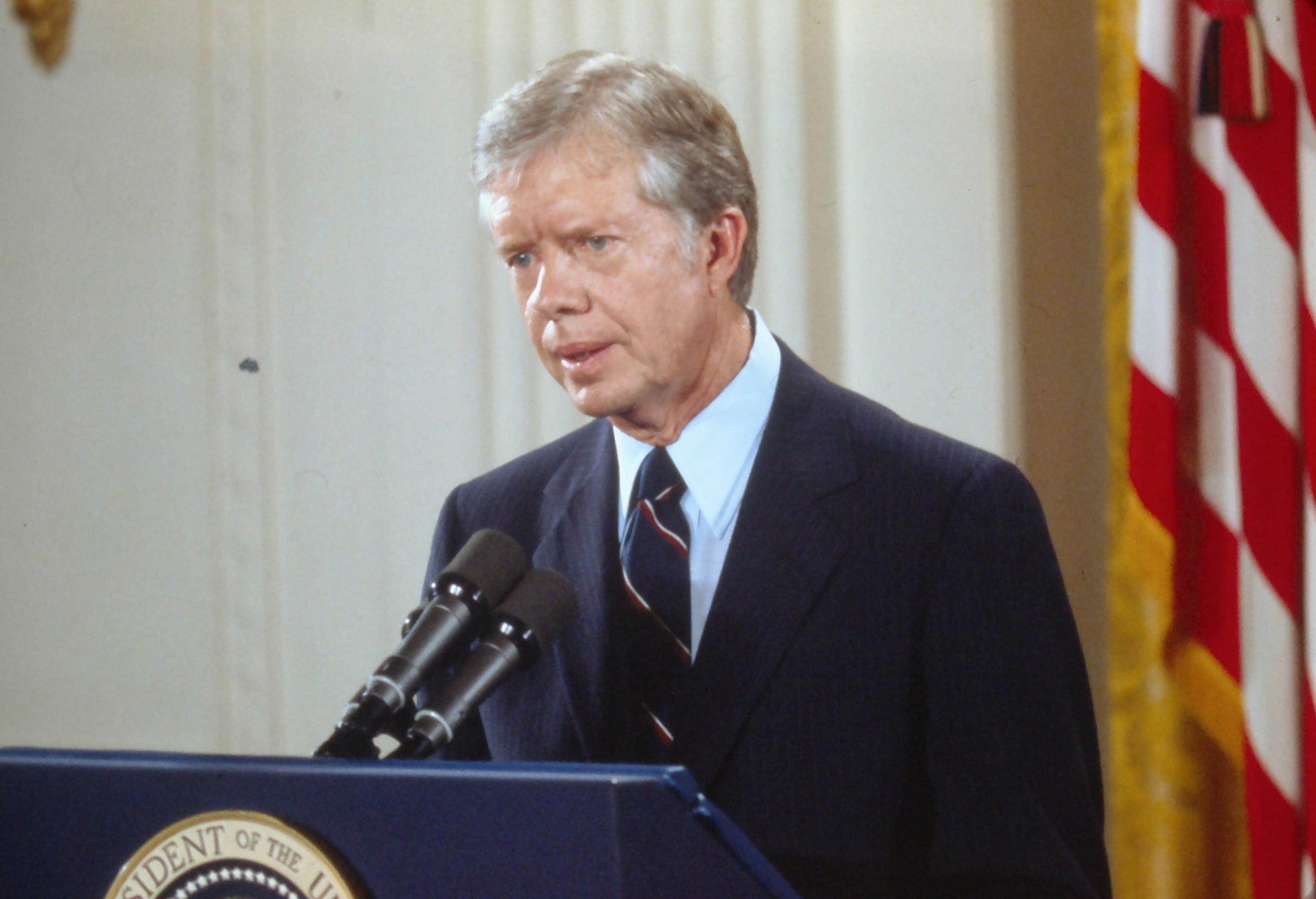 On April 11, 1980, President Carter discusses the attempted rescue of 52 American hostages from the hands of young revolutionaries who had seized the U.S. Embassy in
Tehran.