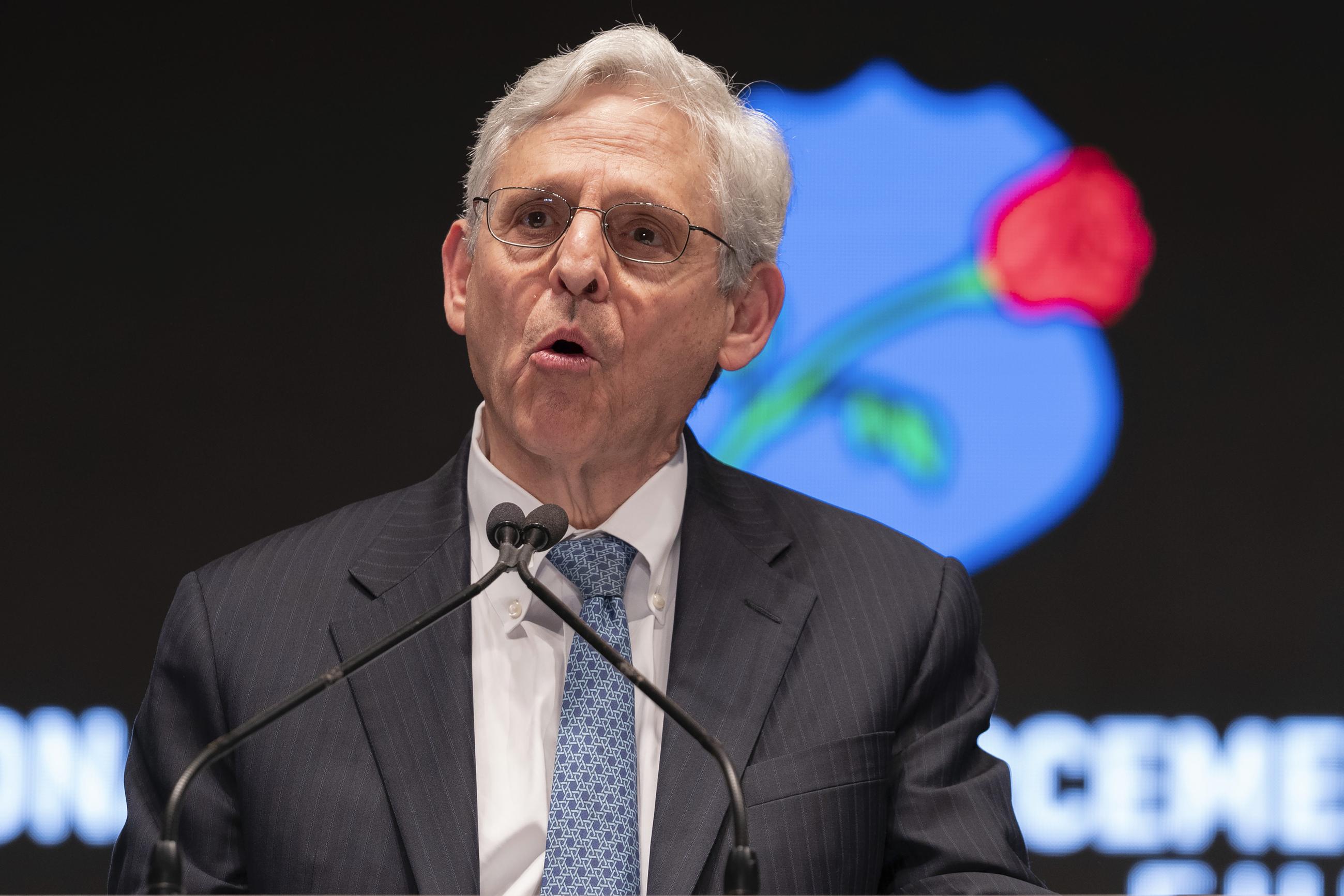Attorney General Merrick Garland speaks during the 36th Annual Candlelight Vigil to honor the law enforcement officers who lost their lives in 2023, in Washington, on May 13, 2024. (AP Photo/Jose Luis Magana, File)