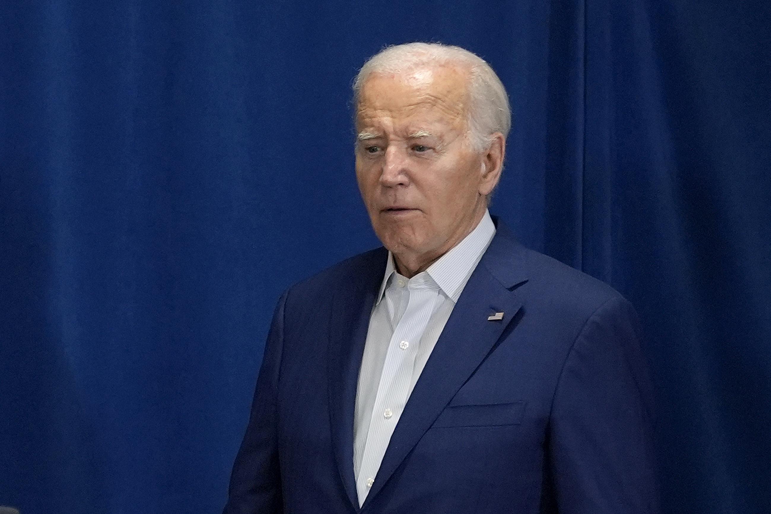 President Biden arrives to speak Saturday in Rehoboth Beach, Delaware, addressing news that gunshots had rung out at former President Trump's Pennsylvania campaign rally. (AP Photo/Manuel Balce Ceneta)