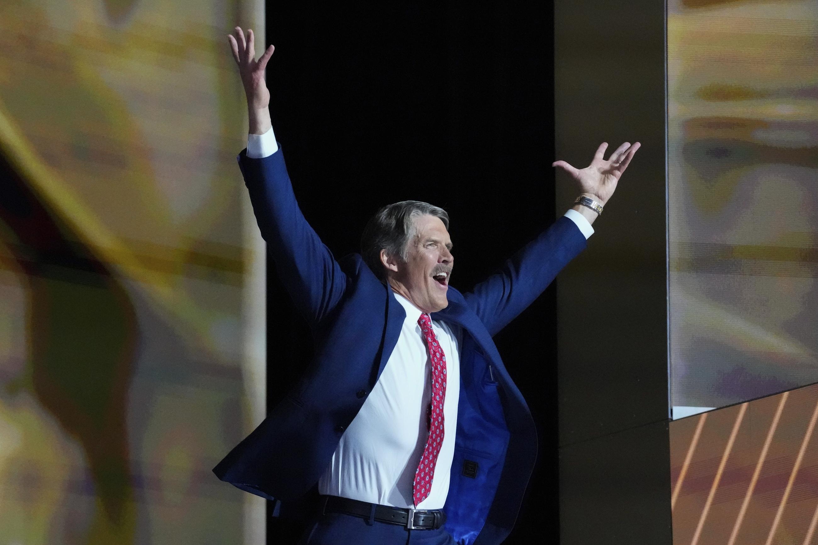 Wisconsin Republican Senate candidate Eric Hovde is introduced during the Republican National Convention in Milwaukee on Tuesday. (AP Photo/Nam Y. Huh)