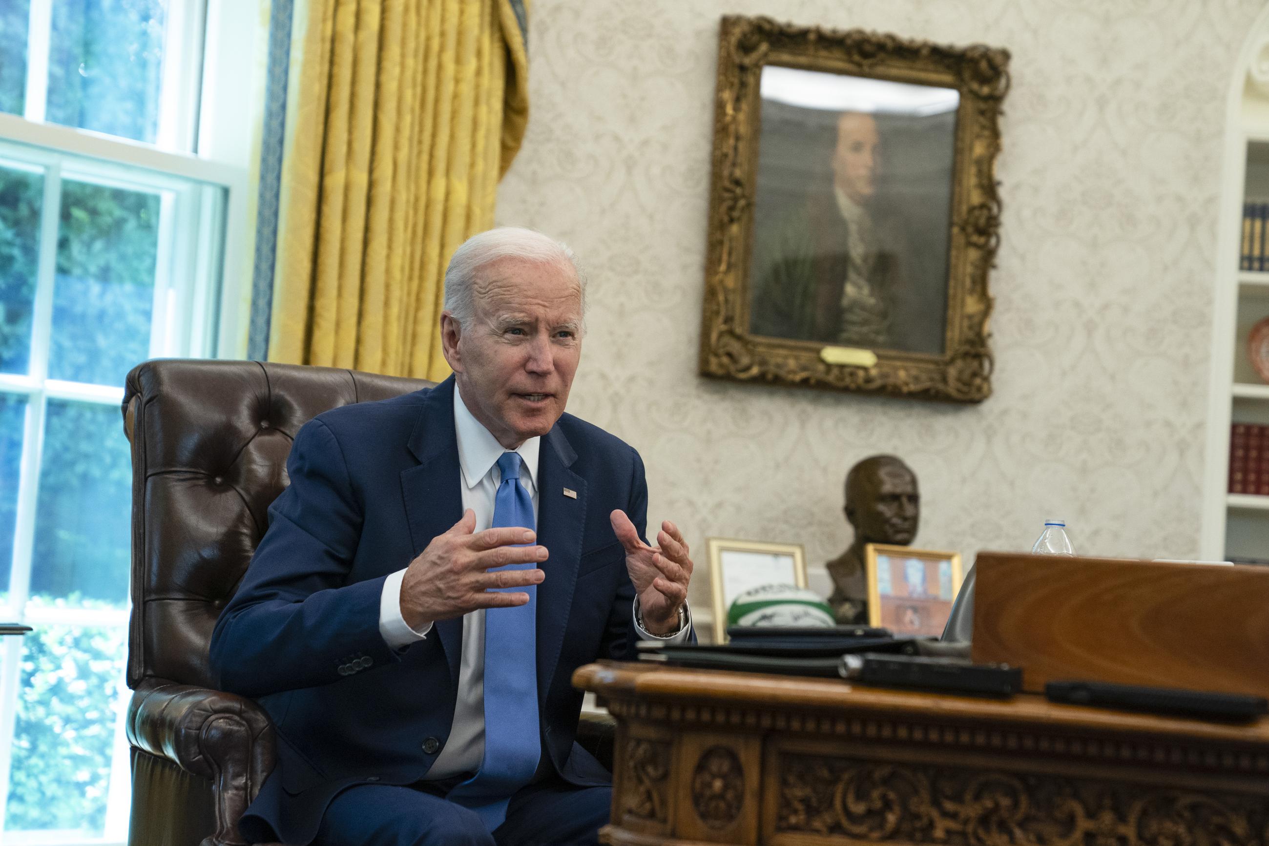 President Biden speaks during an interview with the Associated Press in the Oval Office in 2022. (AP Photo/Evan Vucci)