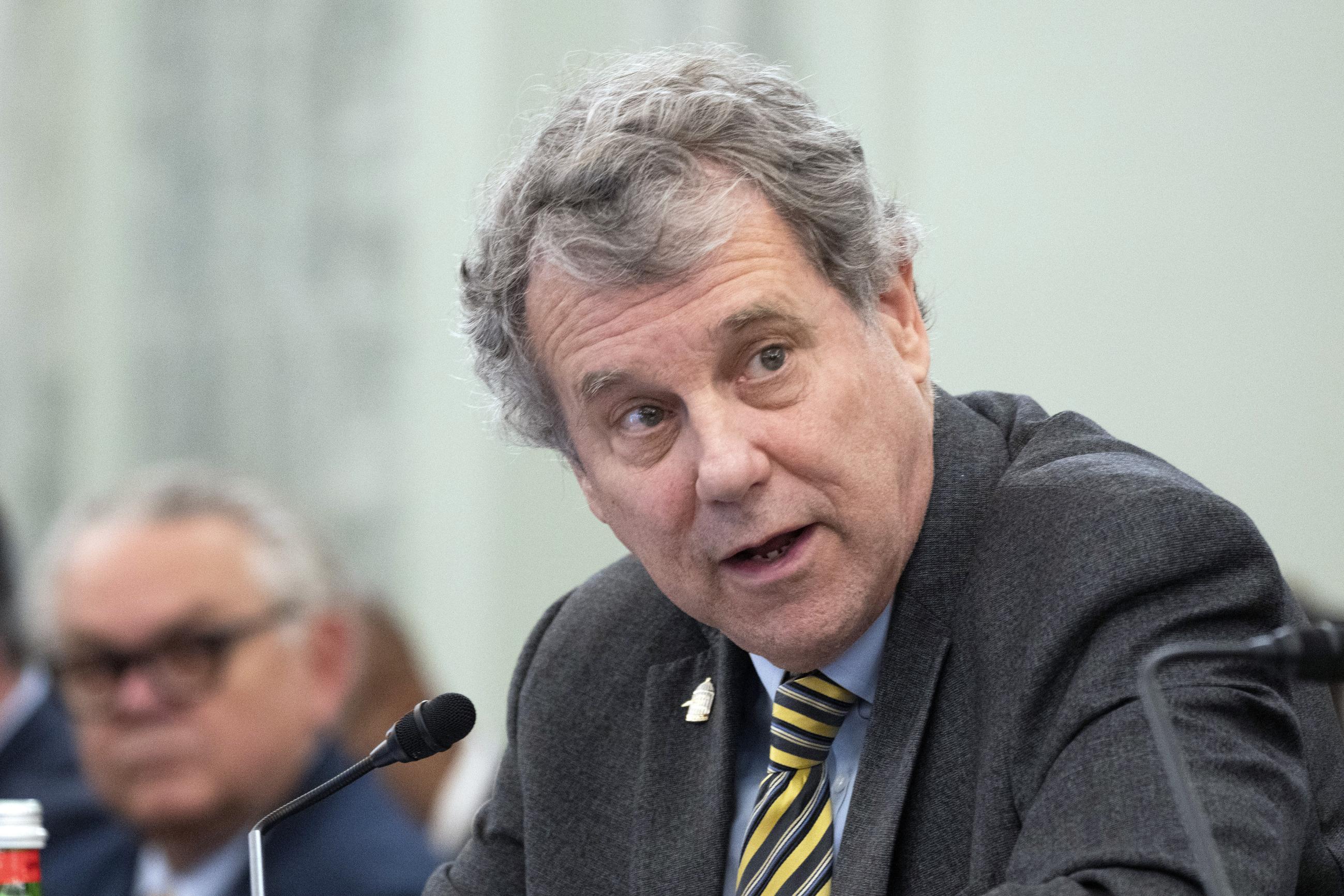FILE - Sen. Sherrod Brown, D-Ohio, speaks during a hearing on Capitol Hill in Washington, March 22, 2023. Jittery Democrats seeking to hold onto Senate seats are watching the drama over Biden nervously. Even candidates who seem to be in a strong position are walking a fine line between loyalty to the president and their own political survival. Brown has offered little public support for the president since the debate. (AP Photo/Manuel Balce Ceneta, File)
