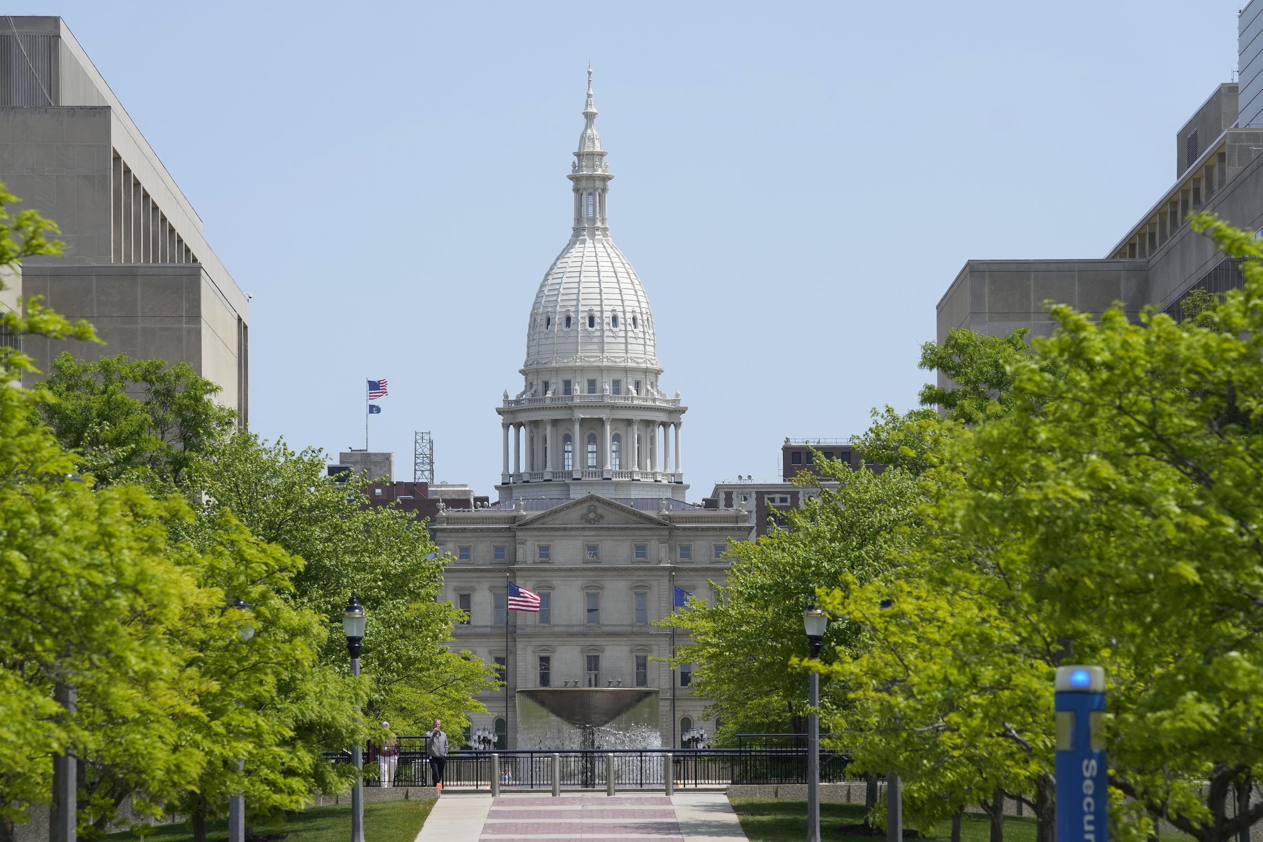 FILE - The Michigan Capitol is seen, May 24, 2023, in Lansing, Mich. On Wednesday, Jan. 3, 2024, Michigan Sen. Kristen McDonald Rivet became the fifth candidate to enter a competitive race for a U.S. House seat that Democrats are being forced to defend without an incumbent because of U.S. Rep. Dan Kildee’s retirement this year. (AP Photo/Carlos Osorio, File)