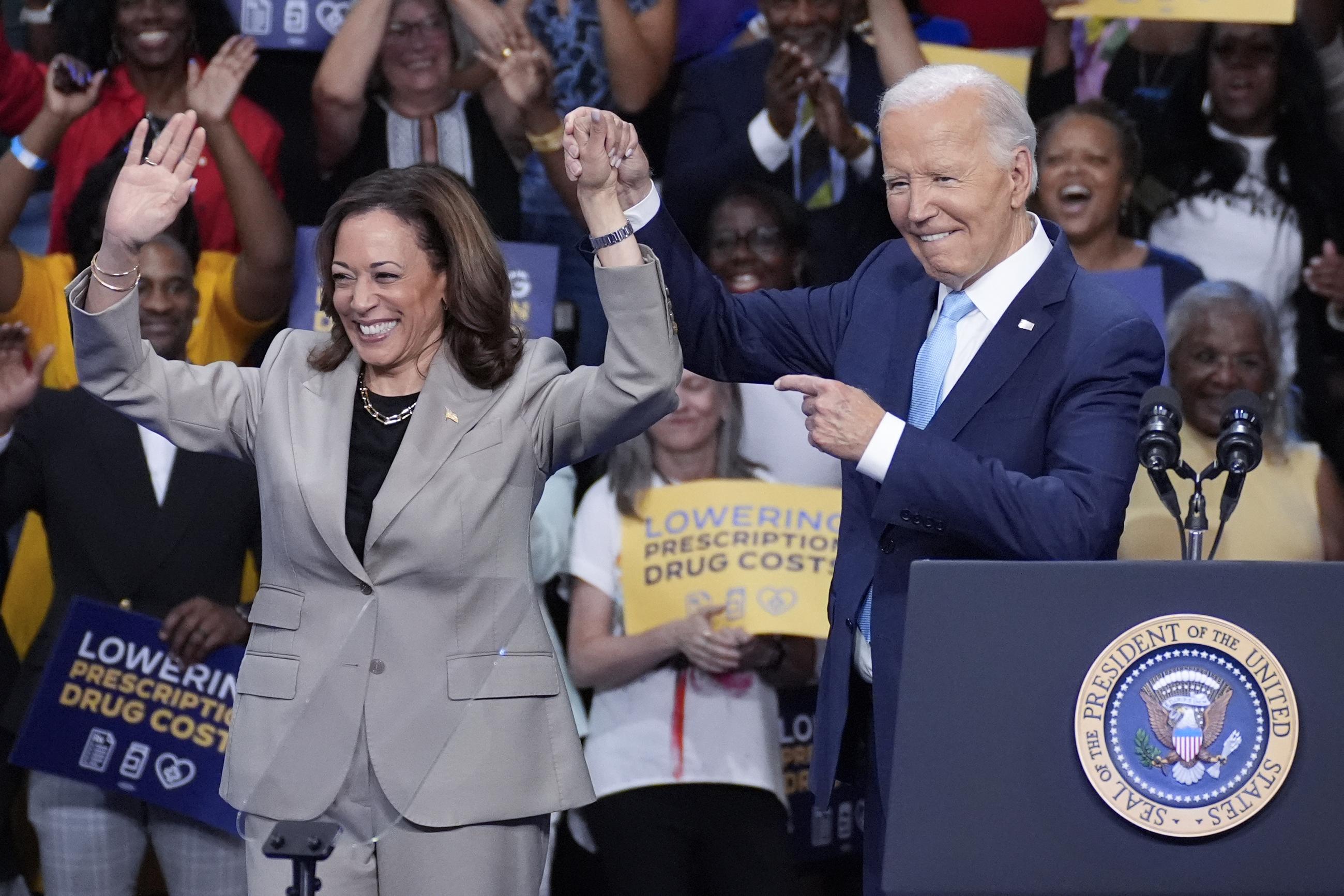 President Biden and Vice President Kamala Harris at an event at Prince George's Community College in Largo, Md., on Thursday (AP Photo/Stephanie Scarbrough)
