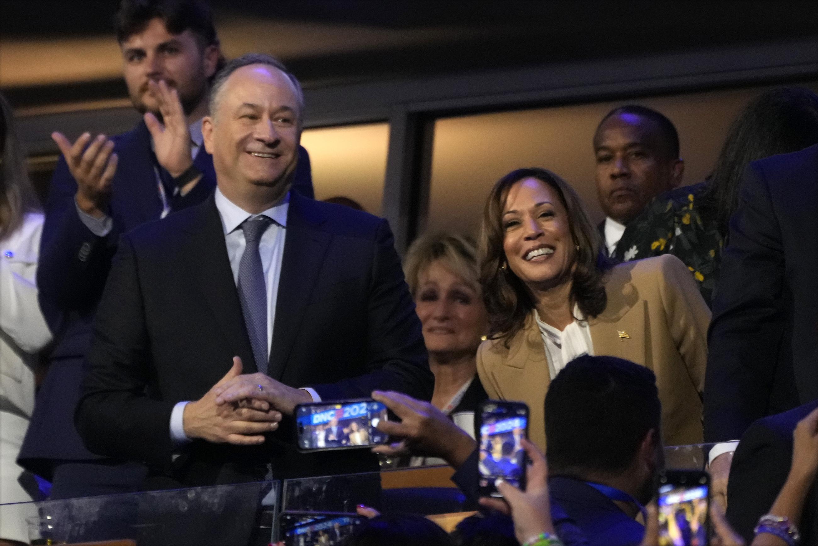 Vice President Kamala Harris and second gentleman Douglas Emhoff at the Democratic National Convention on Monday (AP Photo/Jacquelyn Martin)