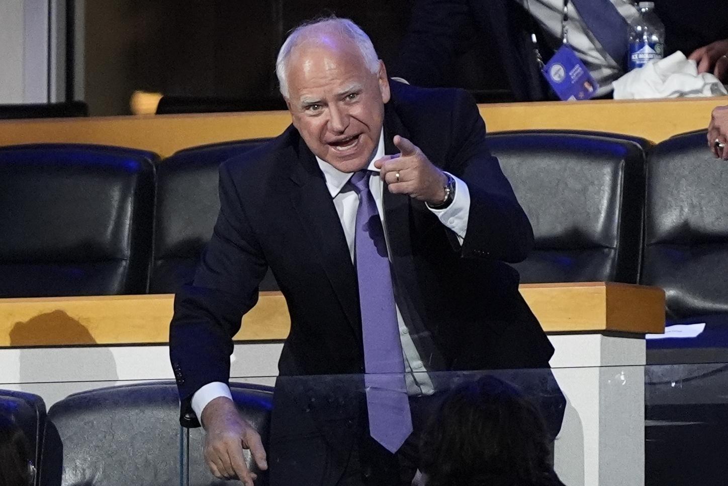 Minnesota Gov. Tim Walz at the Democratic National Convention on Monday (AP Photo/Charles Rex Arbogast)