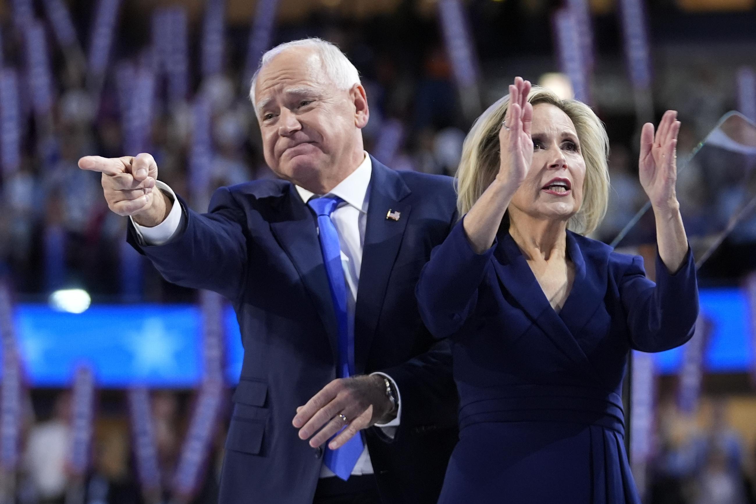 Minnesota Gov. Tim Walz and wife Gwen at the Democratic National Convention on Wednesday (AP Photo/Paul Sancya