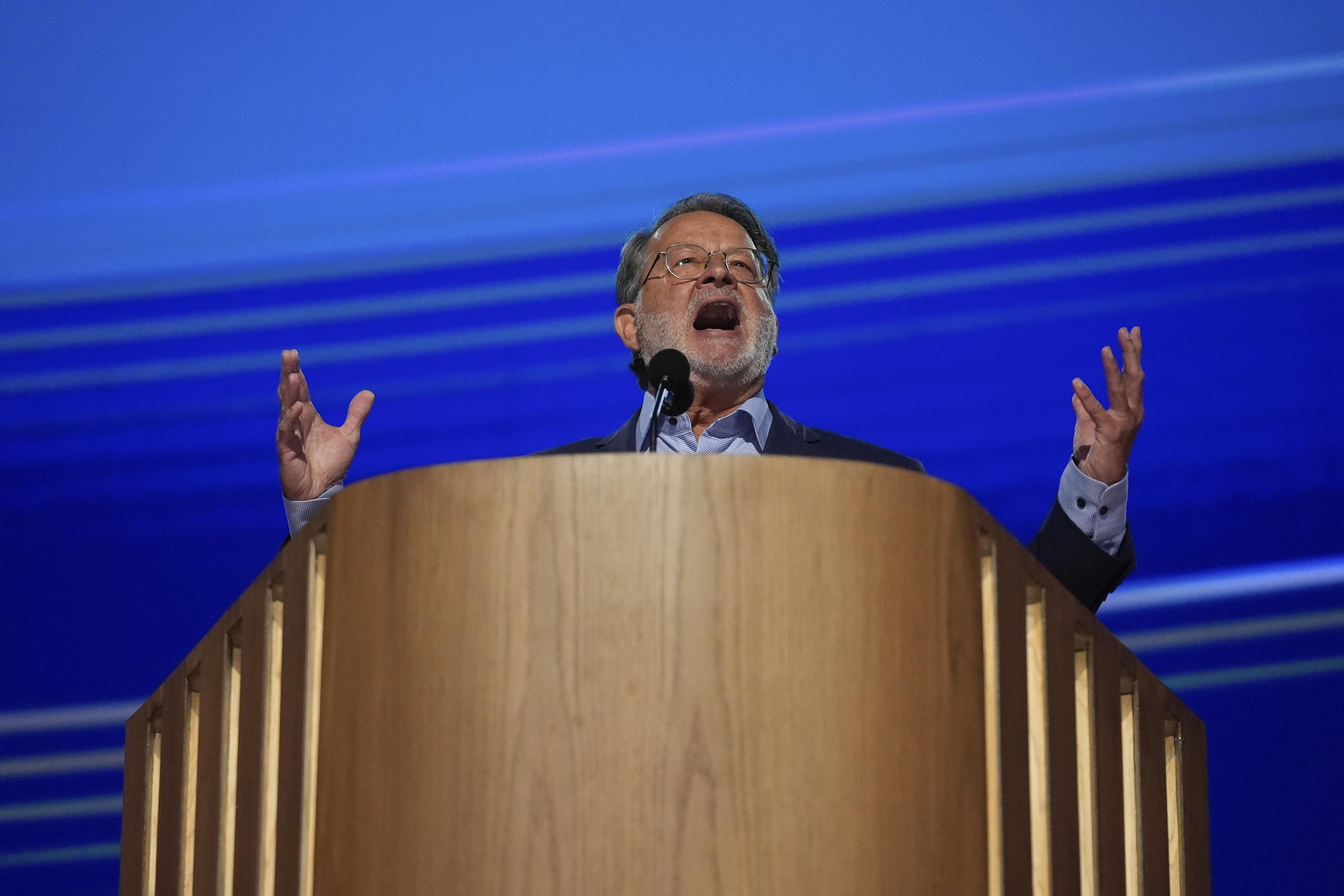 Sen. Gary Peters, D-Mich., speaks during the Democratic National Convention Tuesday, Aug. 20, 2024, in Chicago. (AP Photo/Erin Hooley)