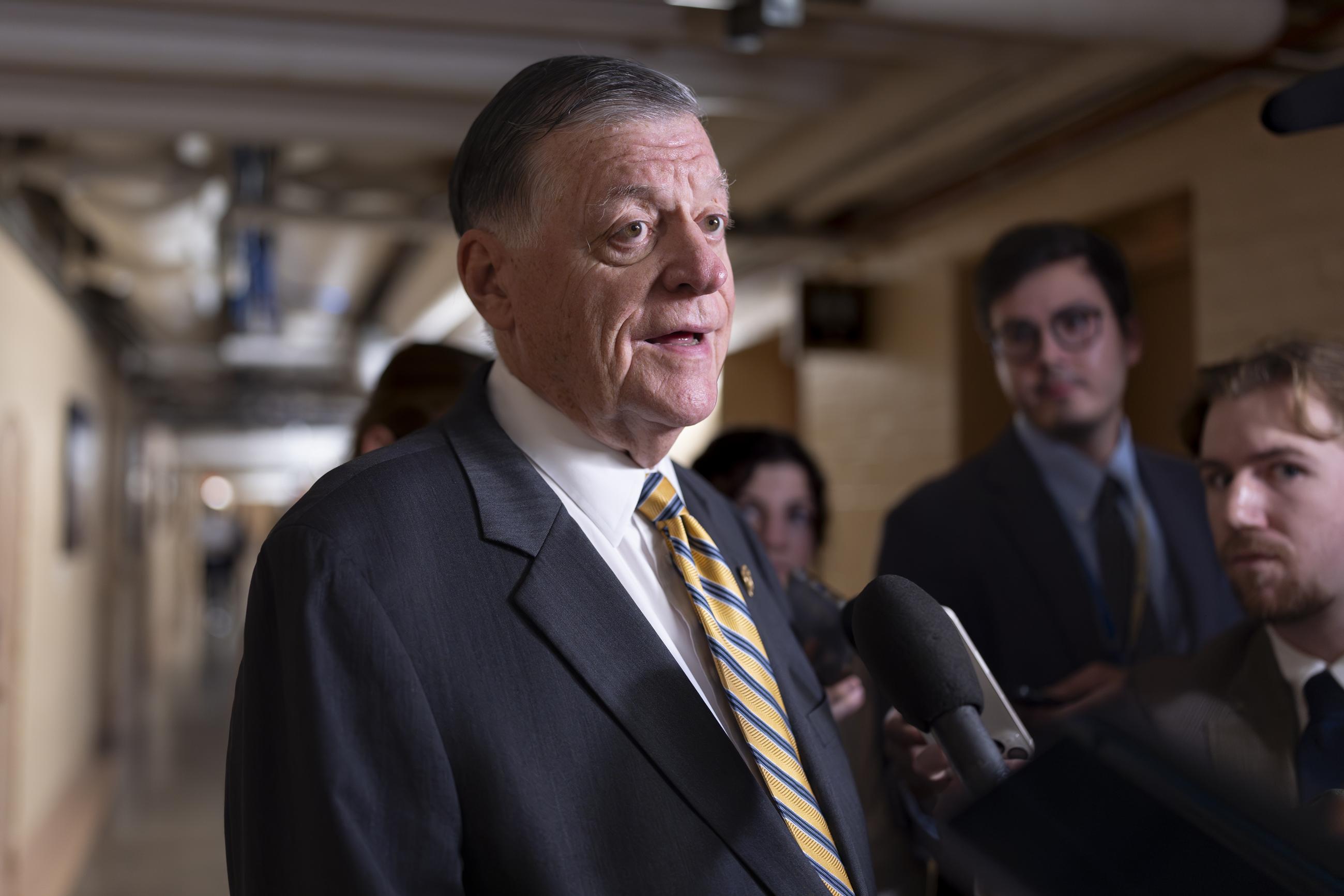 House Appropriations Chairman Tom Cole speaks to reporters before a closed-door meeting with fellow Republicans Tuesday. (AP Photo/J. Scott Applewhite)