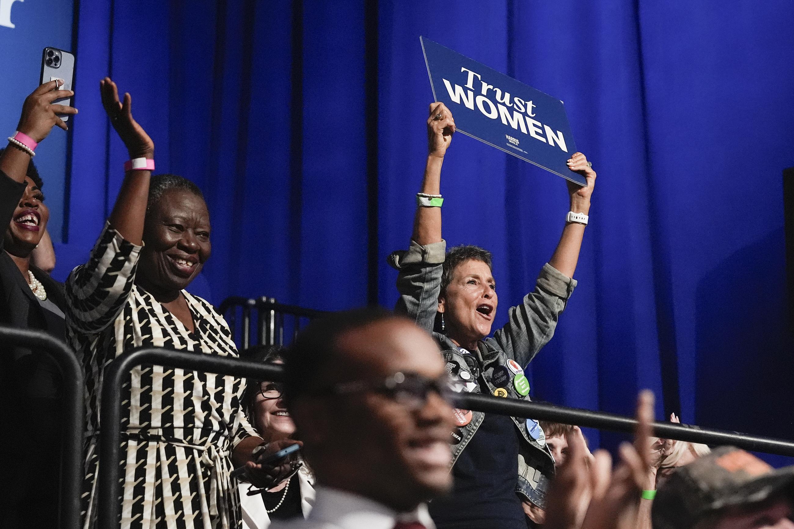 Audience members cheering remarks made by Democratic presidential nominee Kamala Harris at a campaign event on Atlanta on Sept. 20 (AP Photo/Brynn Anderson)