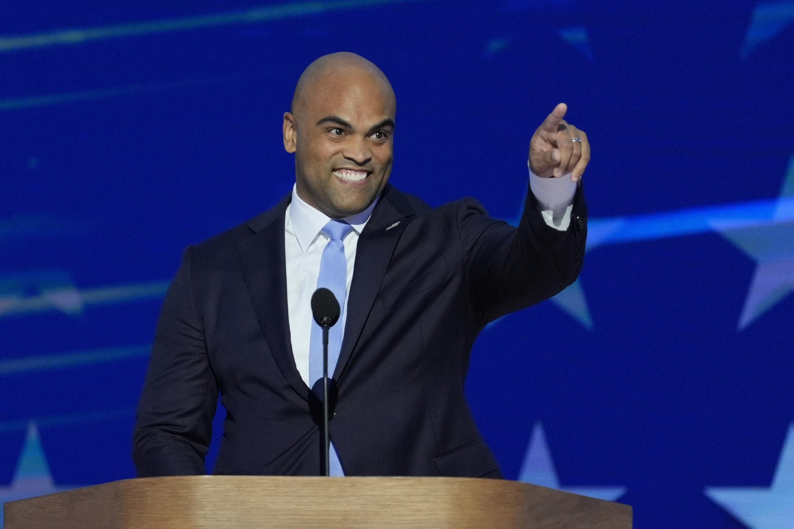 Rep. Colin Allred, D-Texas, speaks during the Democratic National Convention Thursday, Aug. 22, 2024, in Chicago. (AP Photo/J. Scott Applewhite)