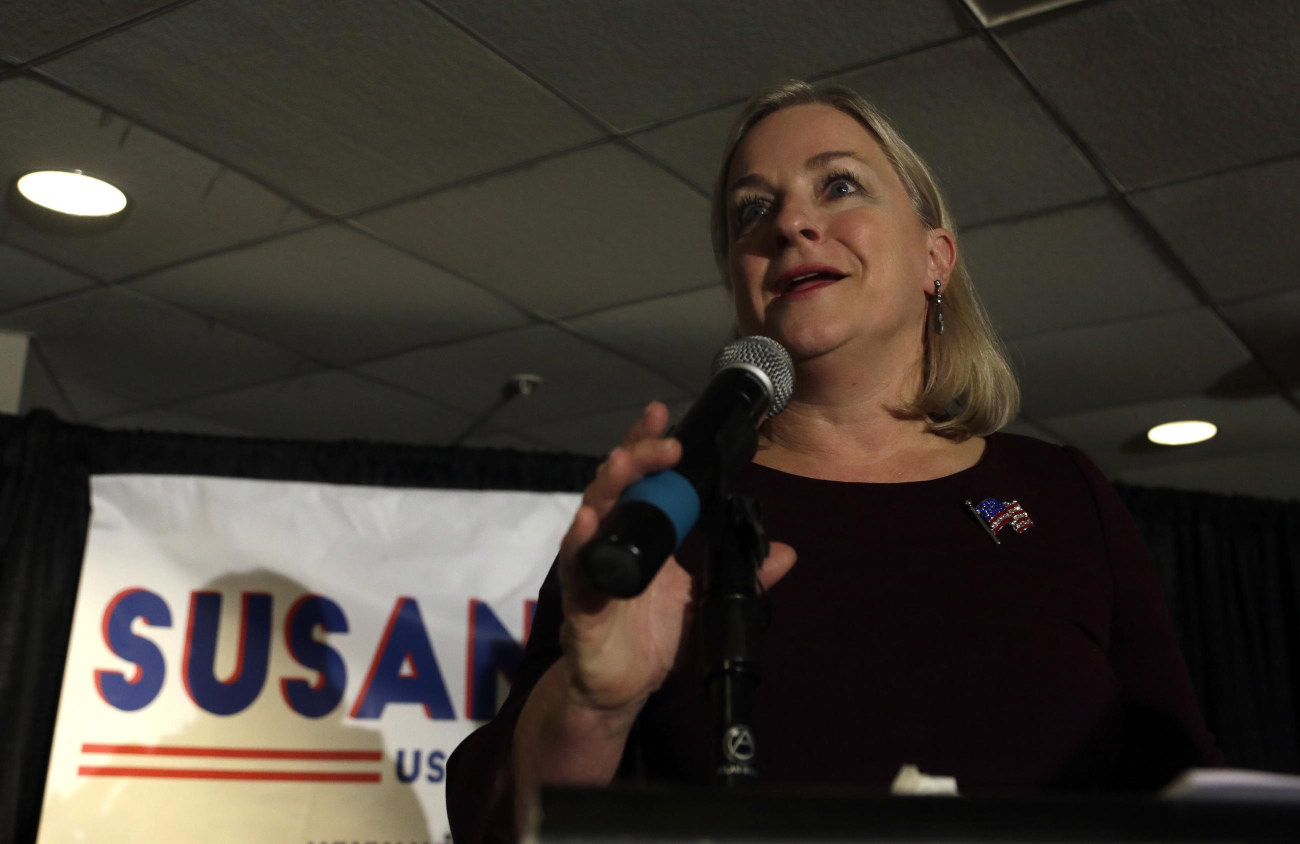 Susan Wild, Democratic candidate in Pennsylvania's 7th Congressional District, delivers a speech after defeating her opponent Tuesday Nov. 6, 2018, in Allentown, Pa. Wild faced Republican Marty Nothstein for the seat held by Charlie Dent, who retired. (AP Photo/Jacqueline Larma)
