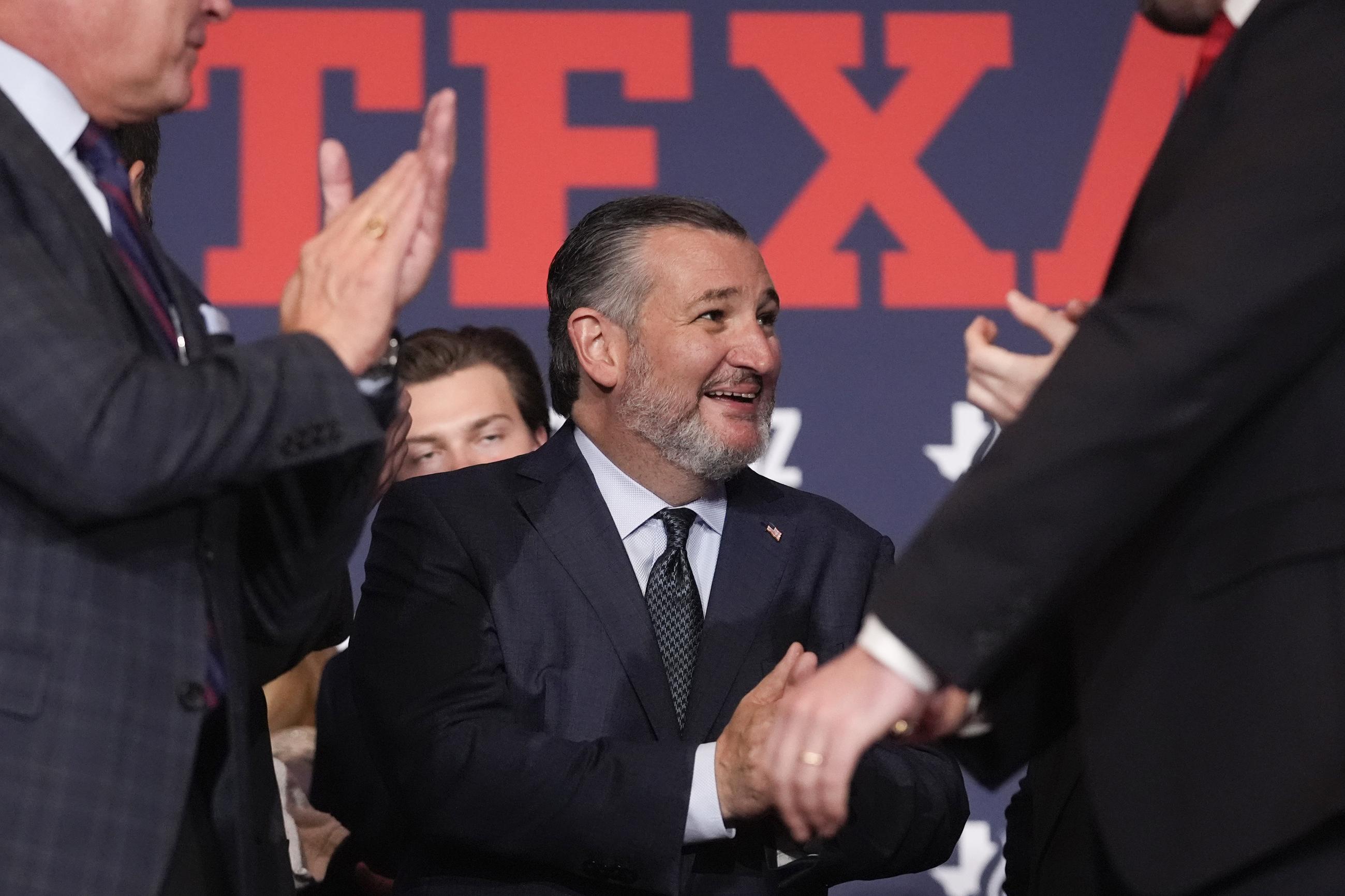 Sen. Ted Cruz shakes hands during a watch party on Election Night in Houston. (AP Photo/LM Otero)