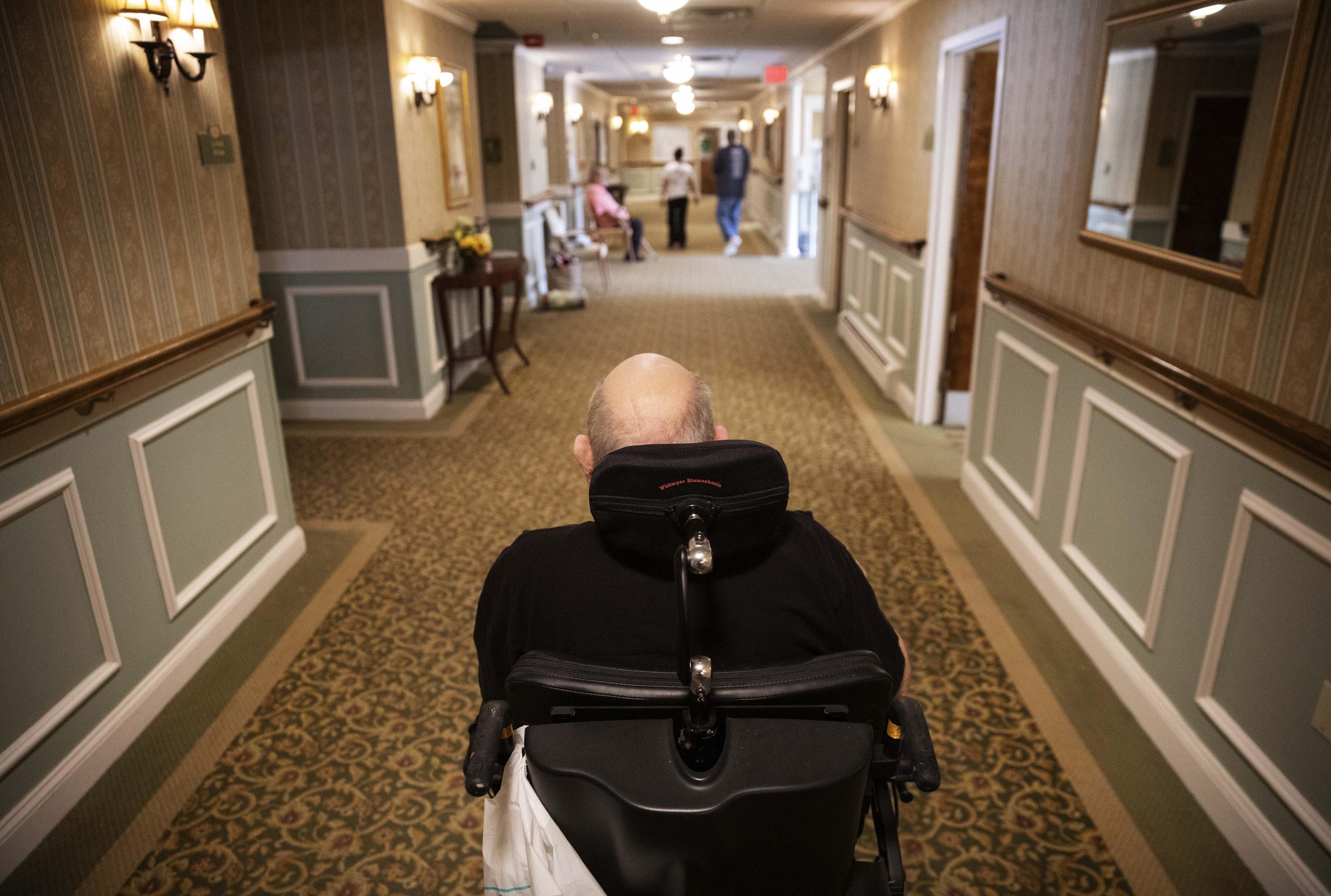 FILE - A resident at a nursing home in Rockland, Mass., in 2020. (AP Photo/David Goldman, File)