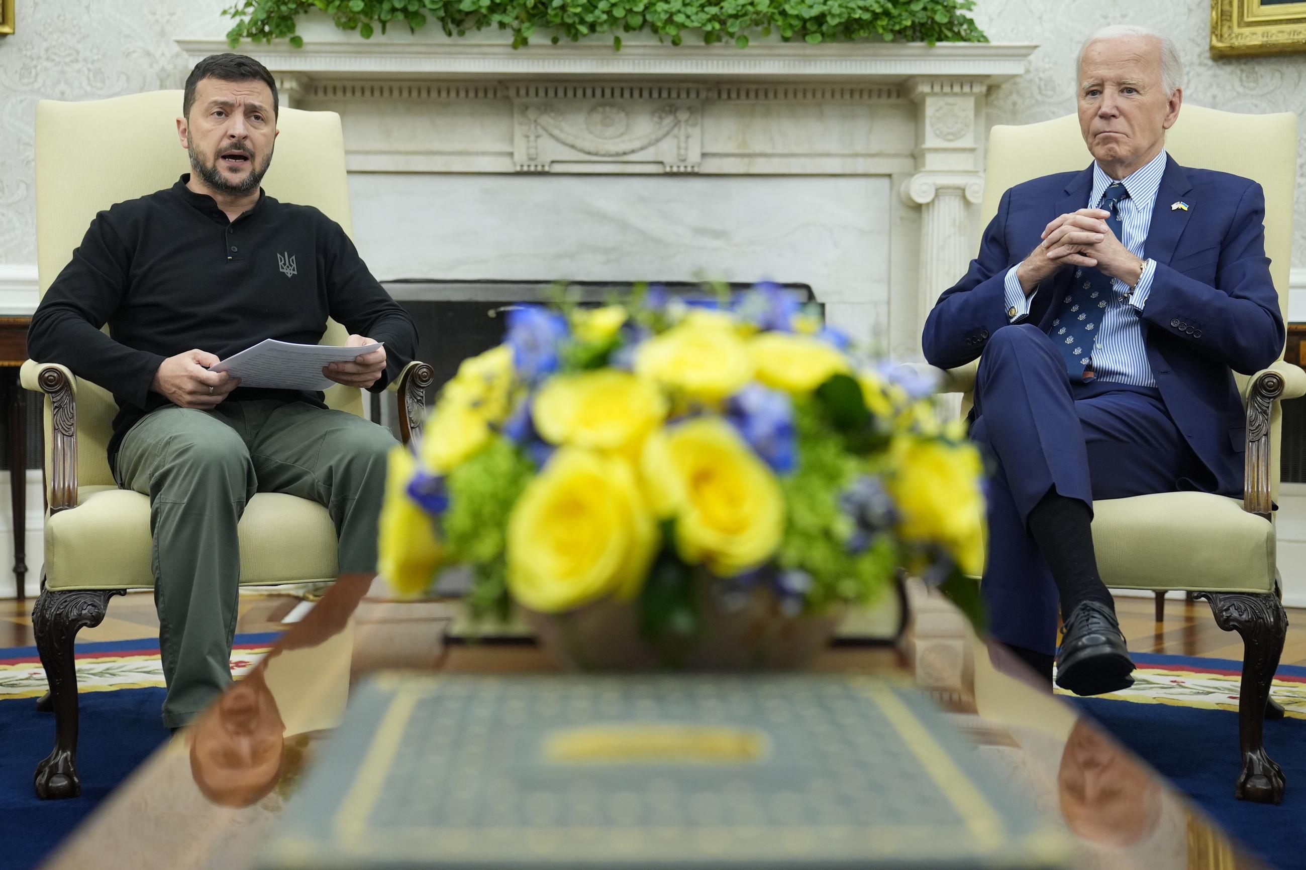 President Biden meeting with Ukrainian President Volodymyr Zelensky in the Oval Office on Sept. 26 (AP Photo/Susan Walsh, File)
