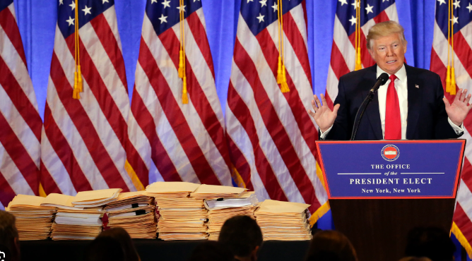 At a press conference in New York in January 2017 about conflicts of interest regarding his businesses, Donald Trump claimed "these papers are just some of the many documents that I’ve signed turning over complete and total control to my sons."