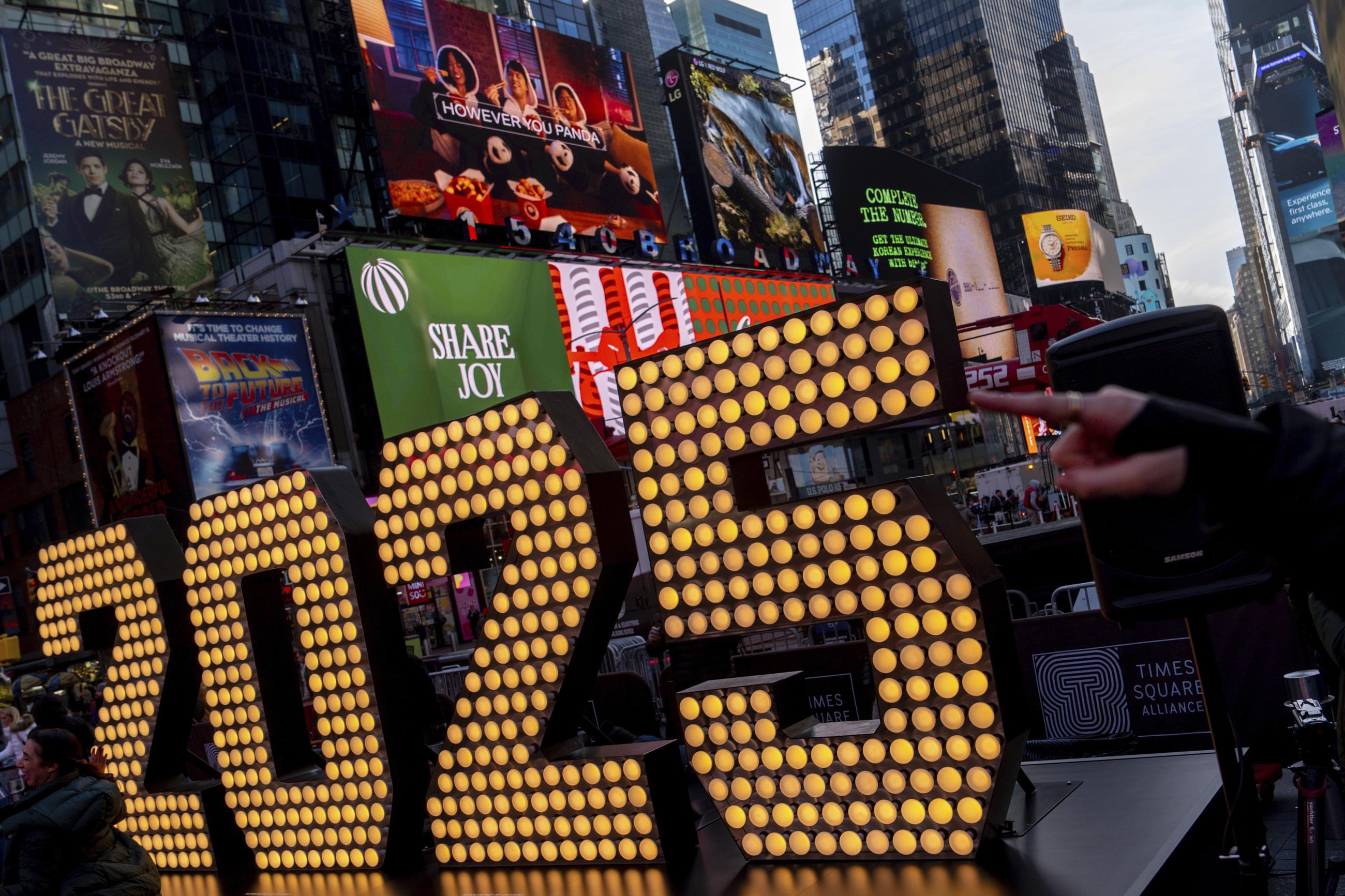 The 2025 New Year's Eve numerals are displayed in Times Square, Wednesday, Dec. 18, 2024, in New York. (AP Photo/Julia Demaree Nikhinson)