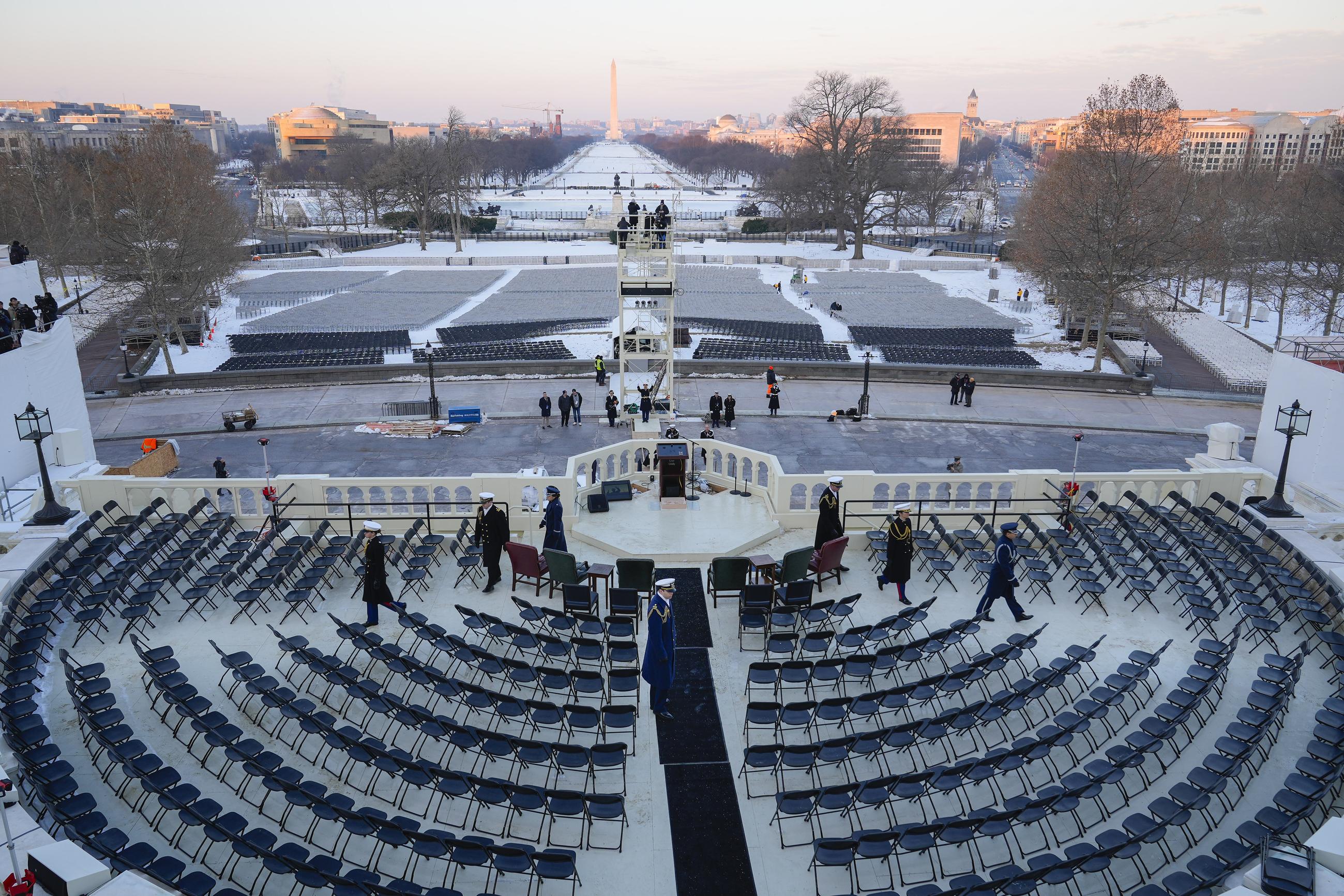 Members of the U.S. military on stage during the rehearsal at the U.S. Capitol on Jan. 12 ahead of President-elect Trump's inauguration on Monday (AP Photo/Pablo Martinez Monsivais, File)