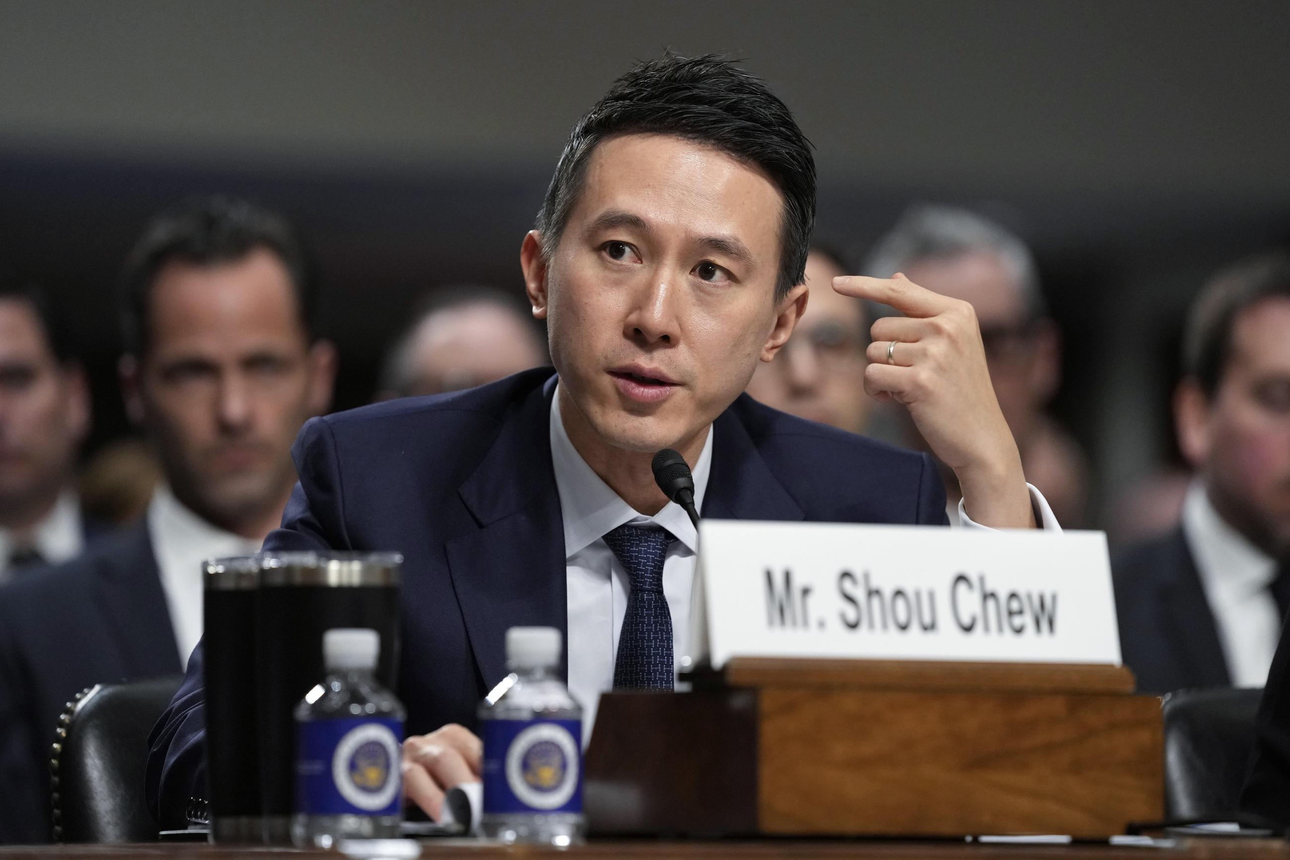 TikTok CEO Shou Zi Chew speaks during a Senate Judiciary Committee hearing in January 2024. (AP Photo/Susan Walsh)