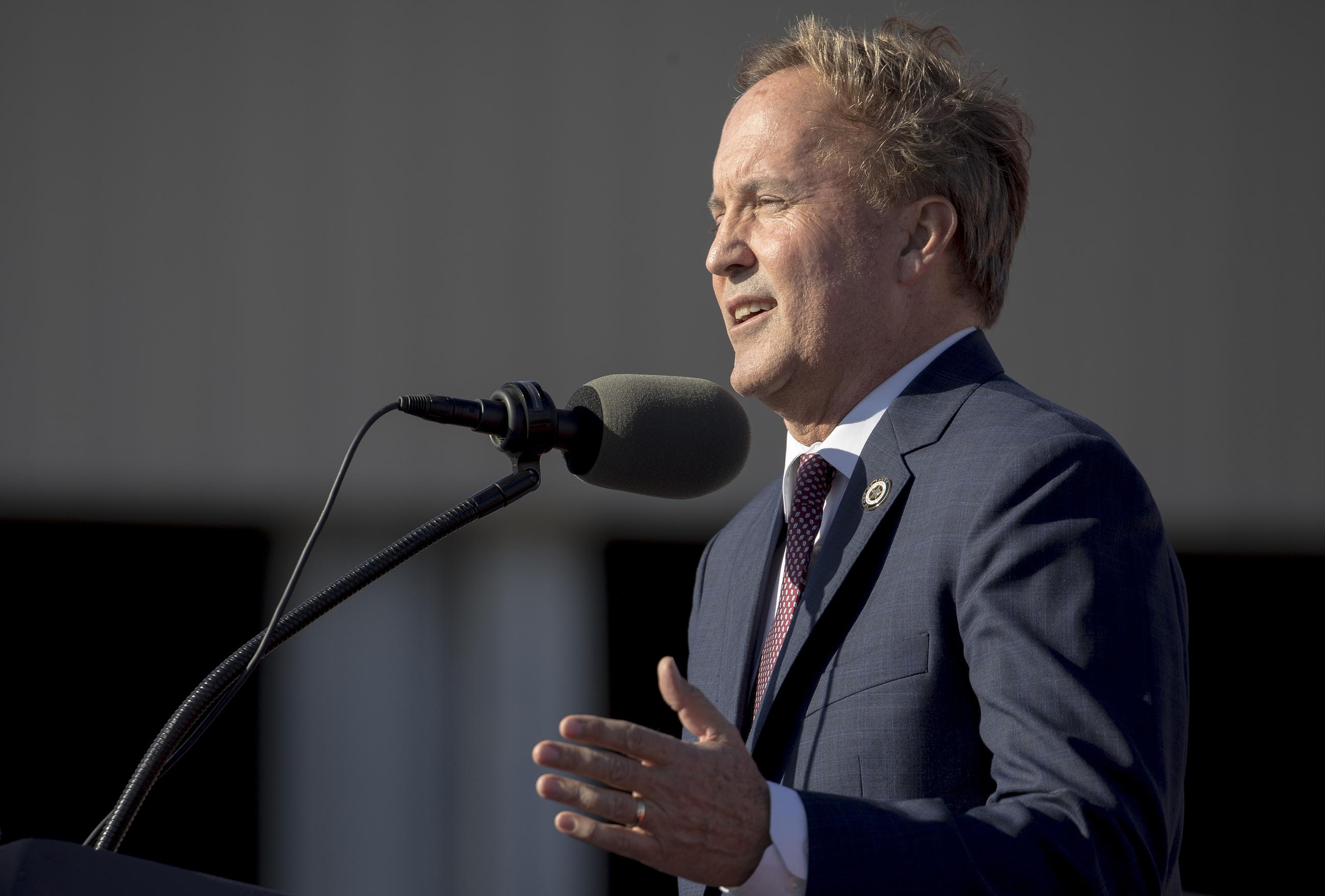 Texas Attorney General Ken Paxton speaks during a rally featuring former President Donald Trump on Saturday, Oct. 22, 2022, in Robstown, Texas. (AP Photo/Nick Wagner)