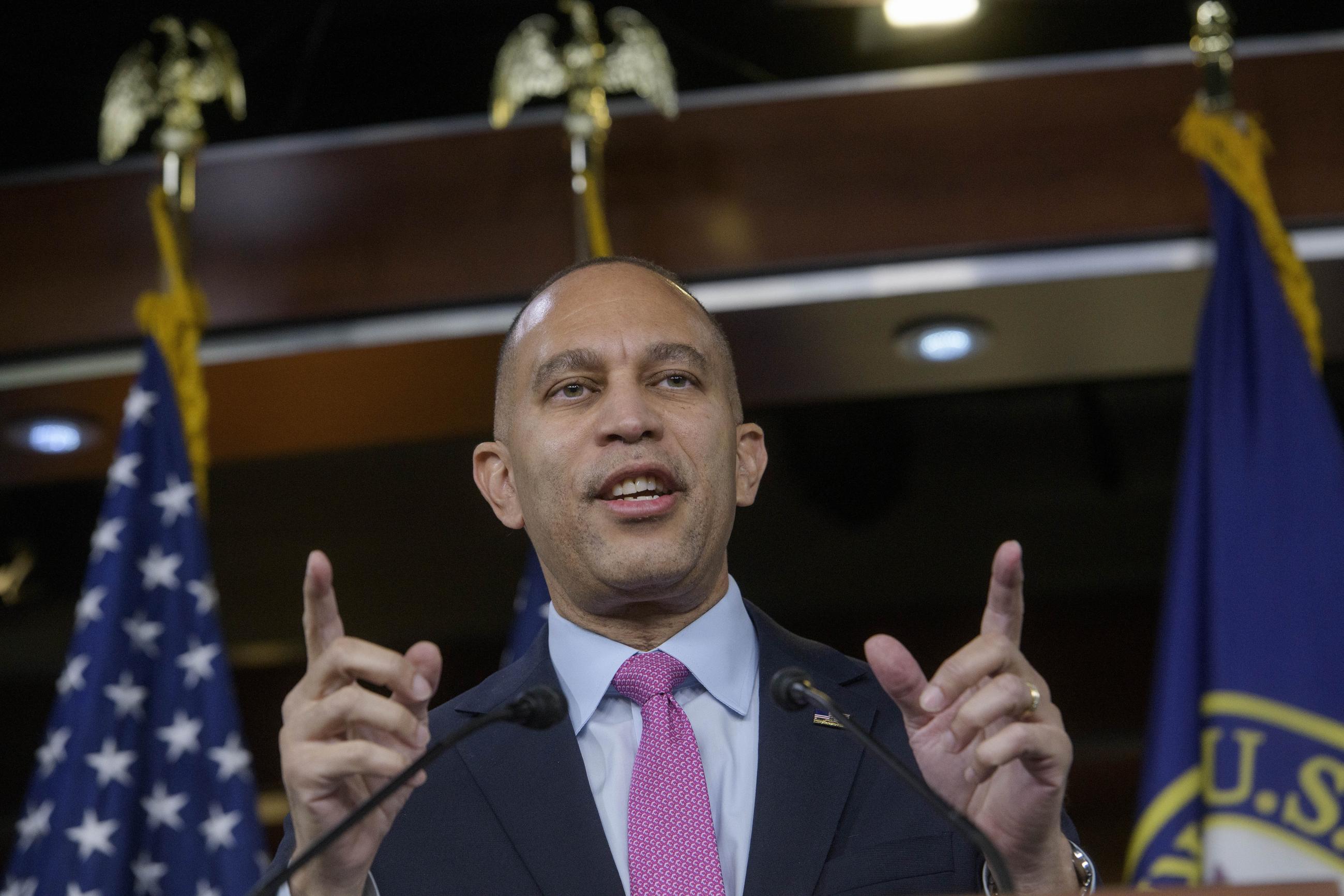 House Minority Leader Hakeem Jeffries, D-N.Y., responds to questions during his weekly press conference at the Capitol, Thursday, Jan. 23, 2025, in Washington. (AP Photo/Rod Lamkey, Jr.)