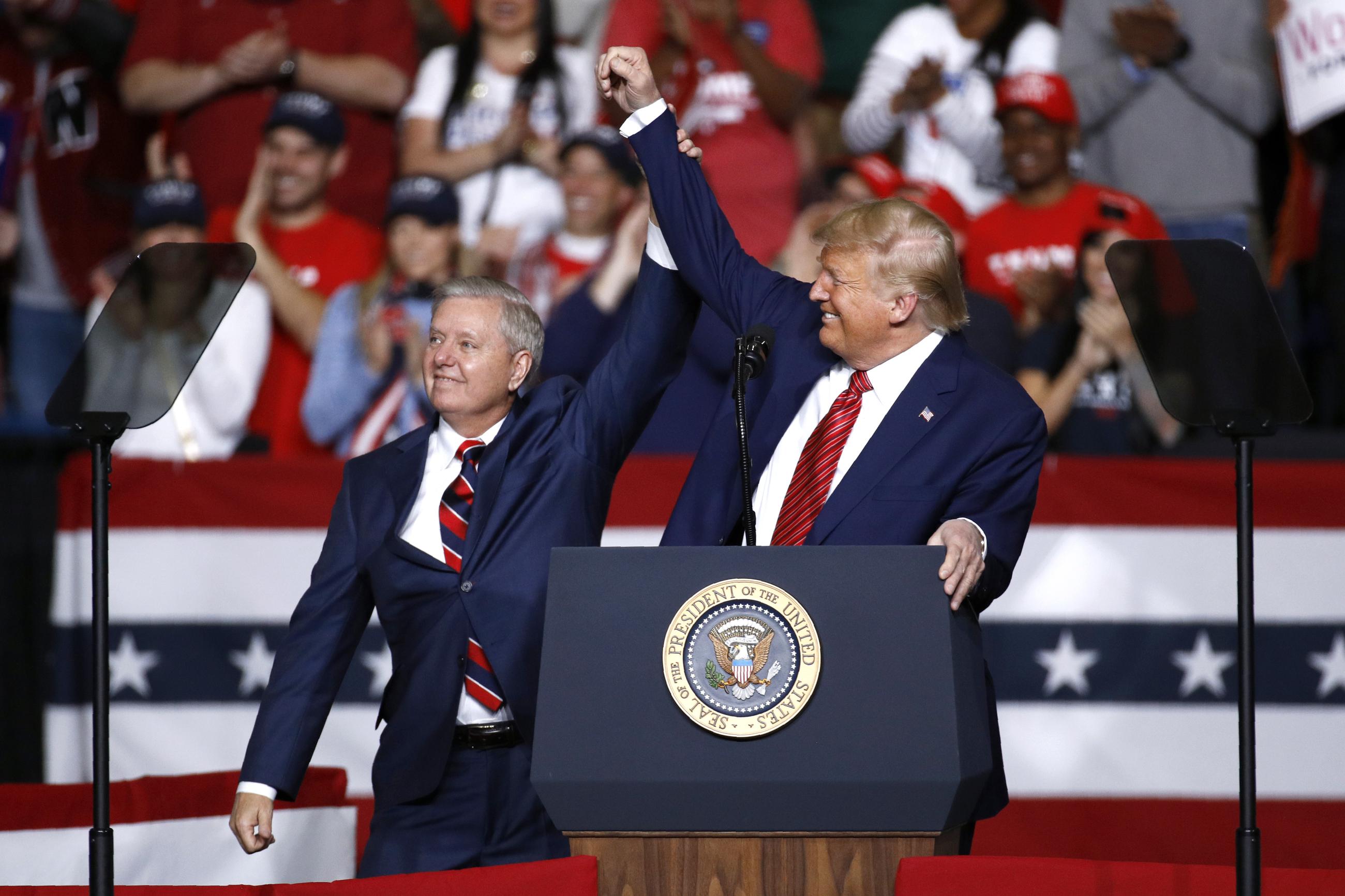 President Trump with Sen. Lindsey Graham at a campaign rally in 2020 (AP Photo/Patrick Semansky)