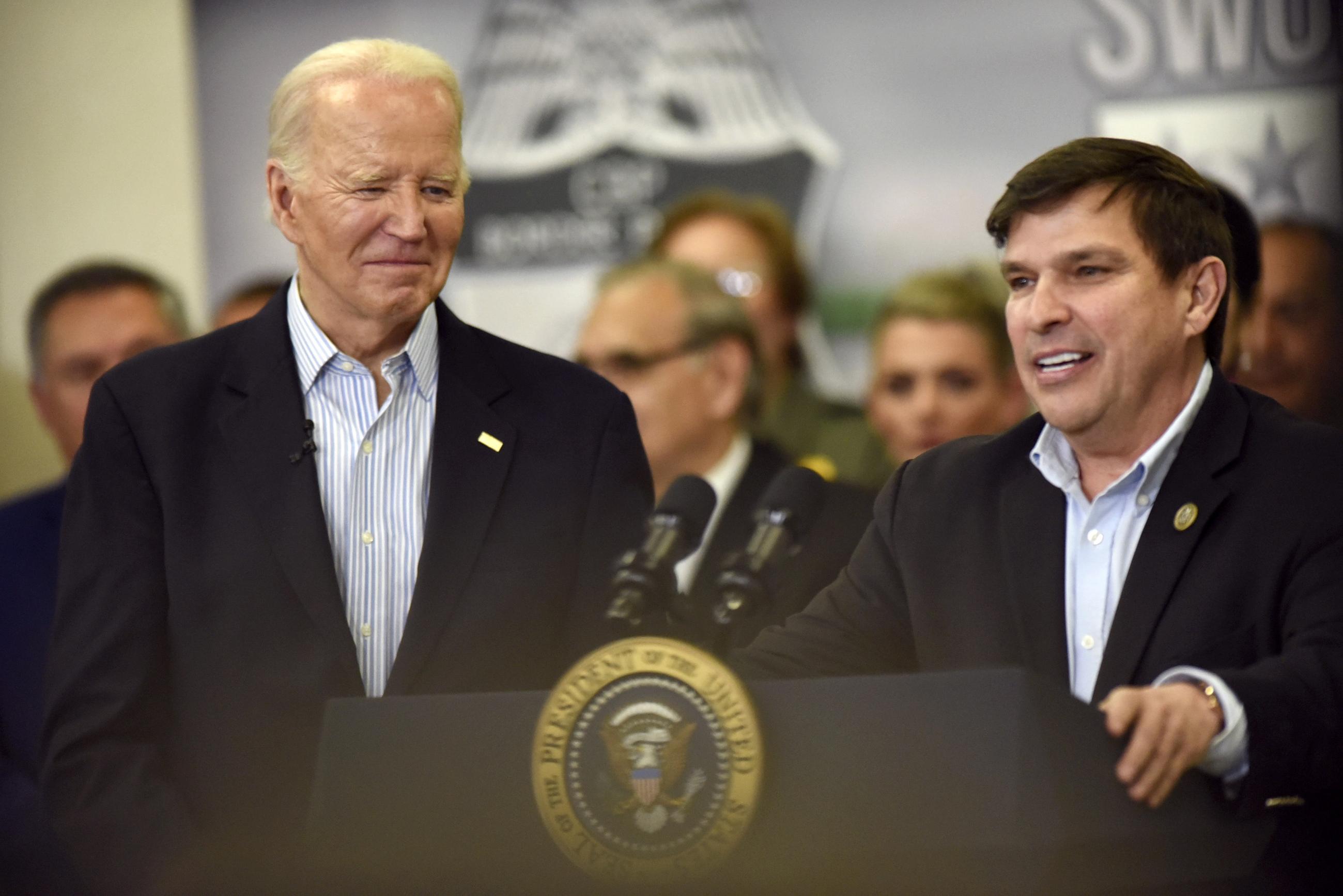 Rep. Vicente Gonzalez with President Biden in Brownsville, Texas, in February 2024 (AP Photo/Valerie Gonzalez)
