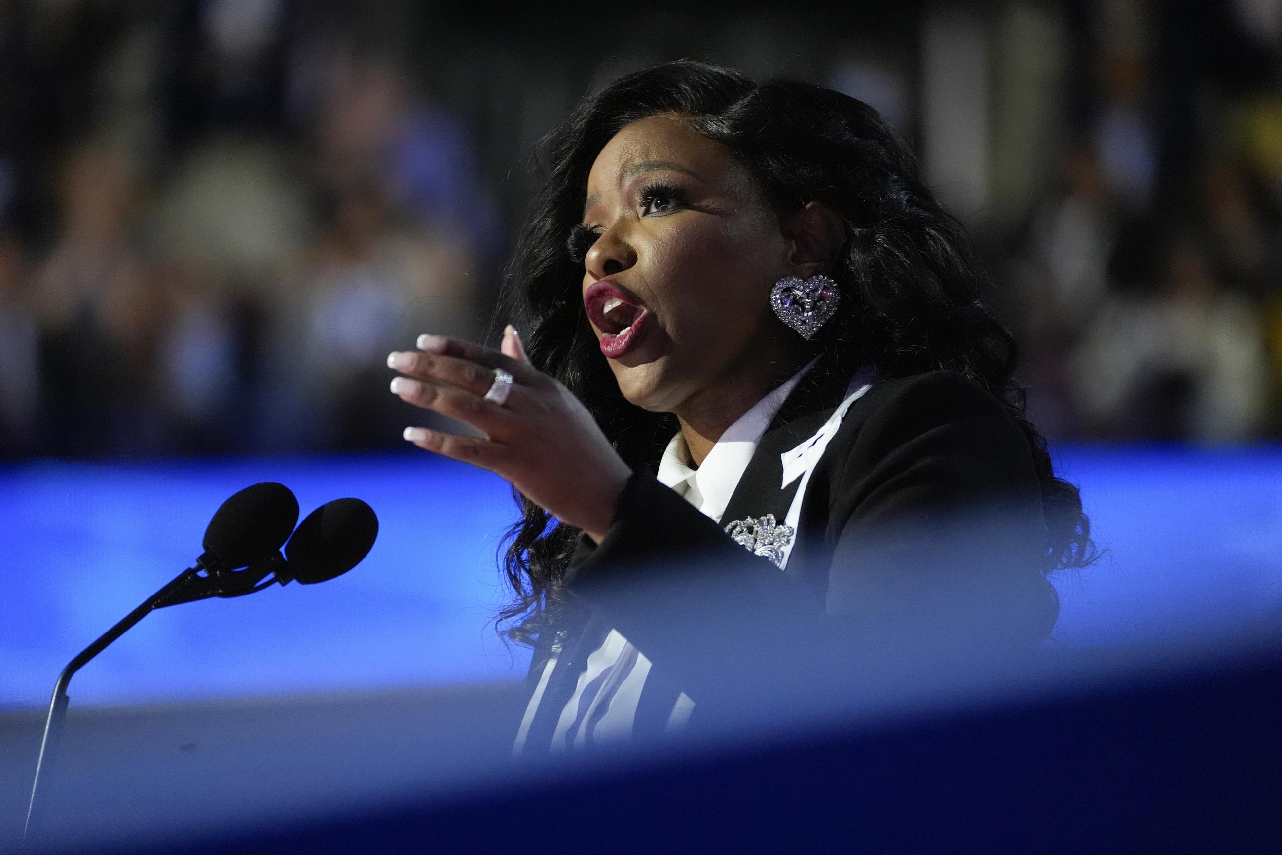 Rep. Jasmine Crockett speaking during the Democratic National Convention in Chicago in August 2024 (AP Photo/Stephanie Scarbrough)