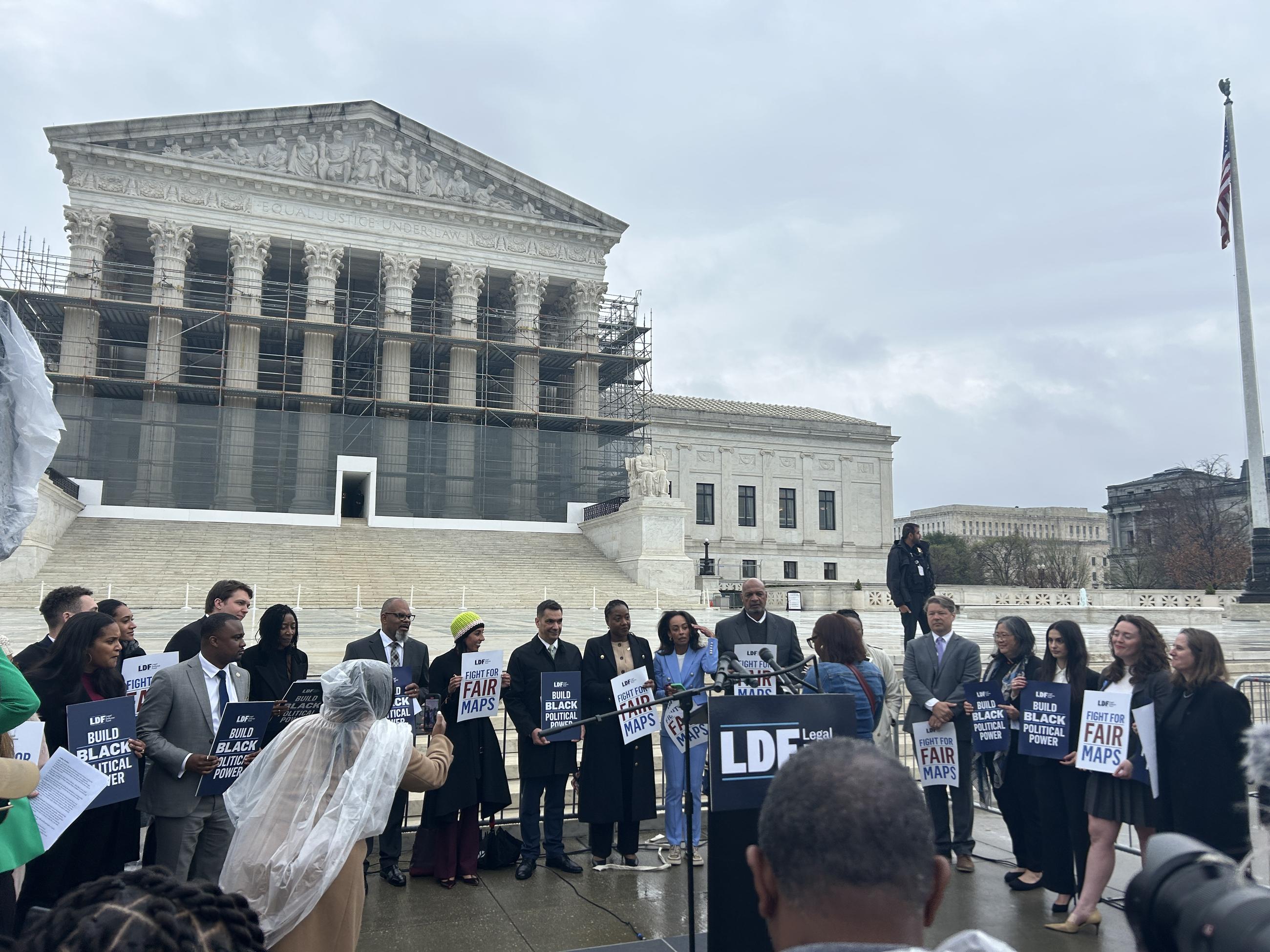 Members of the Legal Defense Fund hold a news conference Monday after the Supreme Court heard arguments over Louisiana's congressional map.