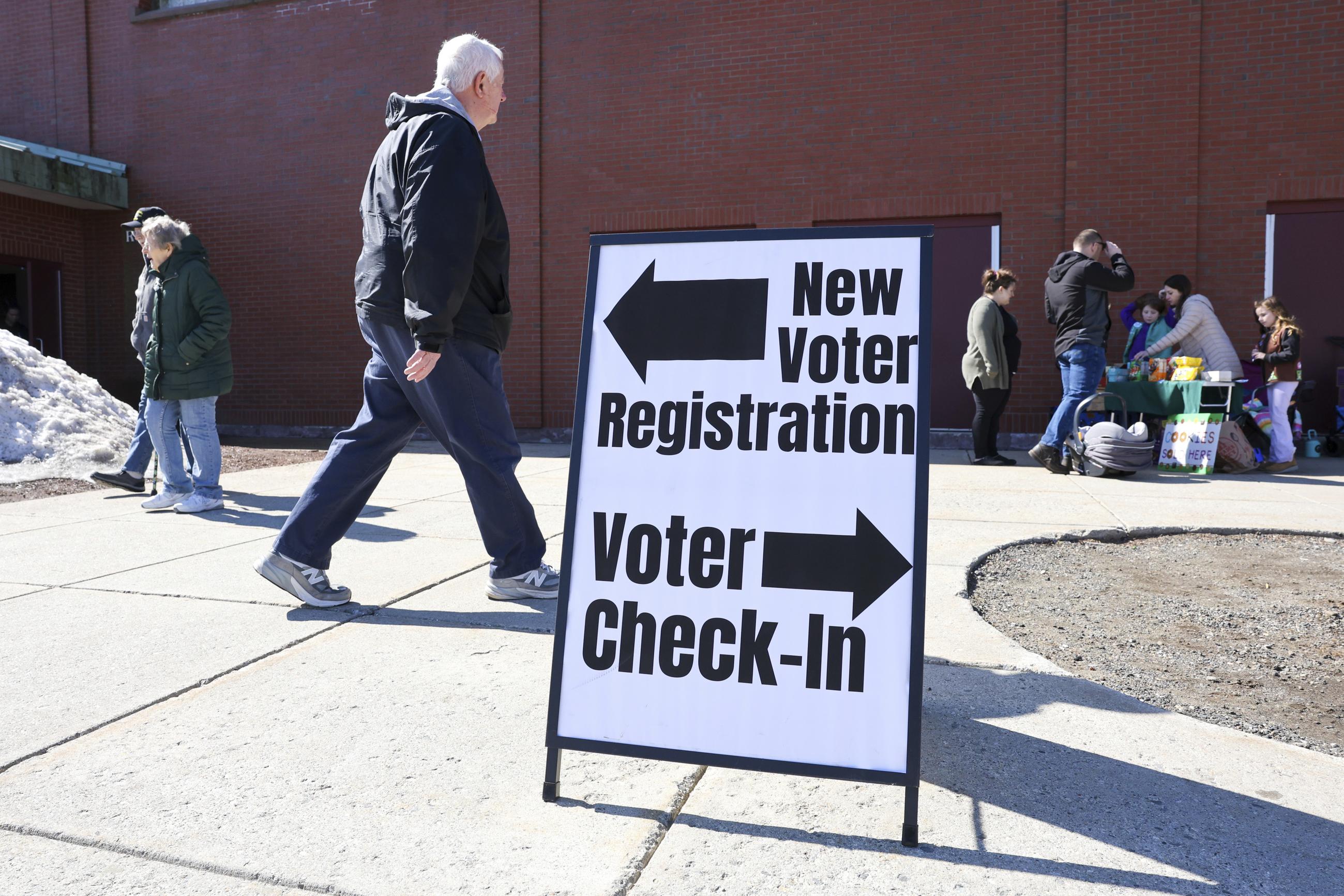 A polling location at Pinkerton Academy in Derry, New Hampshire, in March (AP Photo/Reba Saldanha)