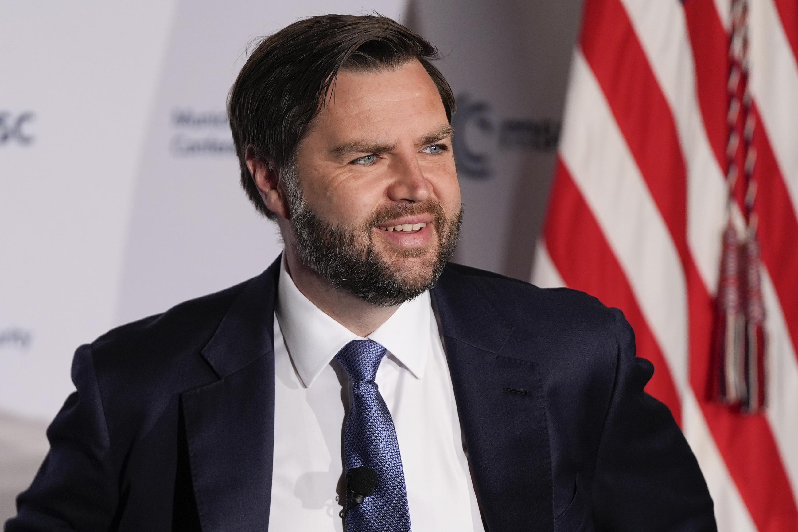 Vice President J.D. Vance speaking at the Munich Leaders Meeting in Washington on Wednesday (AP Photo/Julia Demaree Nikhinson)