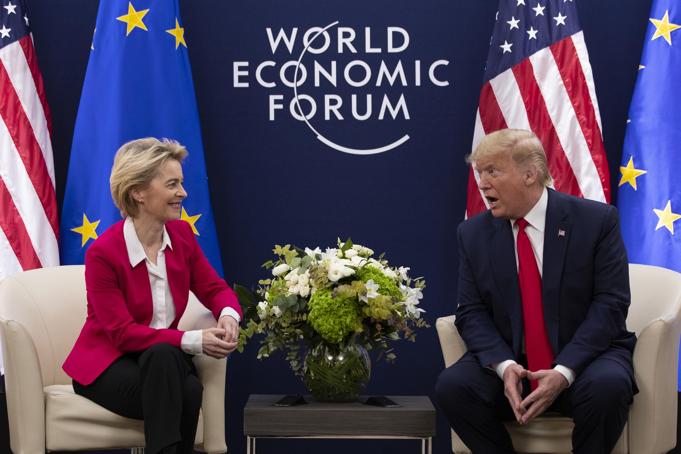 President Trump meeting with European Commission President Ursula von Der Leyen at the World Economic Forum in Davos, Switzerland, in 2020 (AP Photo/ Evan Vucci)