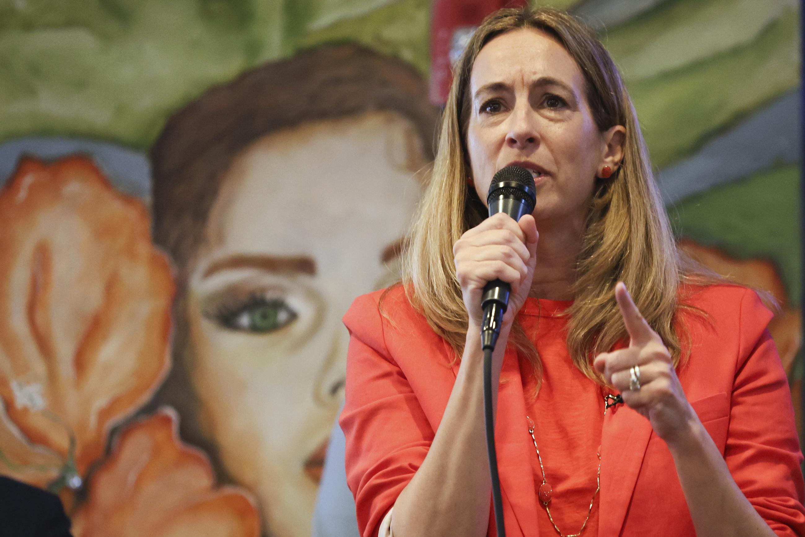 Rep. Mikie Sherrill, D-N.J., speaks at a "Get Out the Vote" rally, Saturday, June 7, 2025, in Elizabeth, N.J. (AP Photo/Heather Khalifa)
