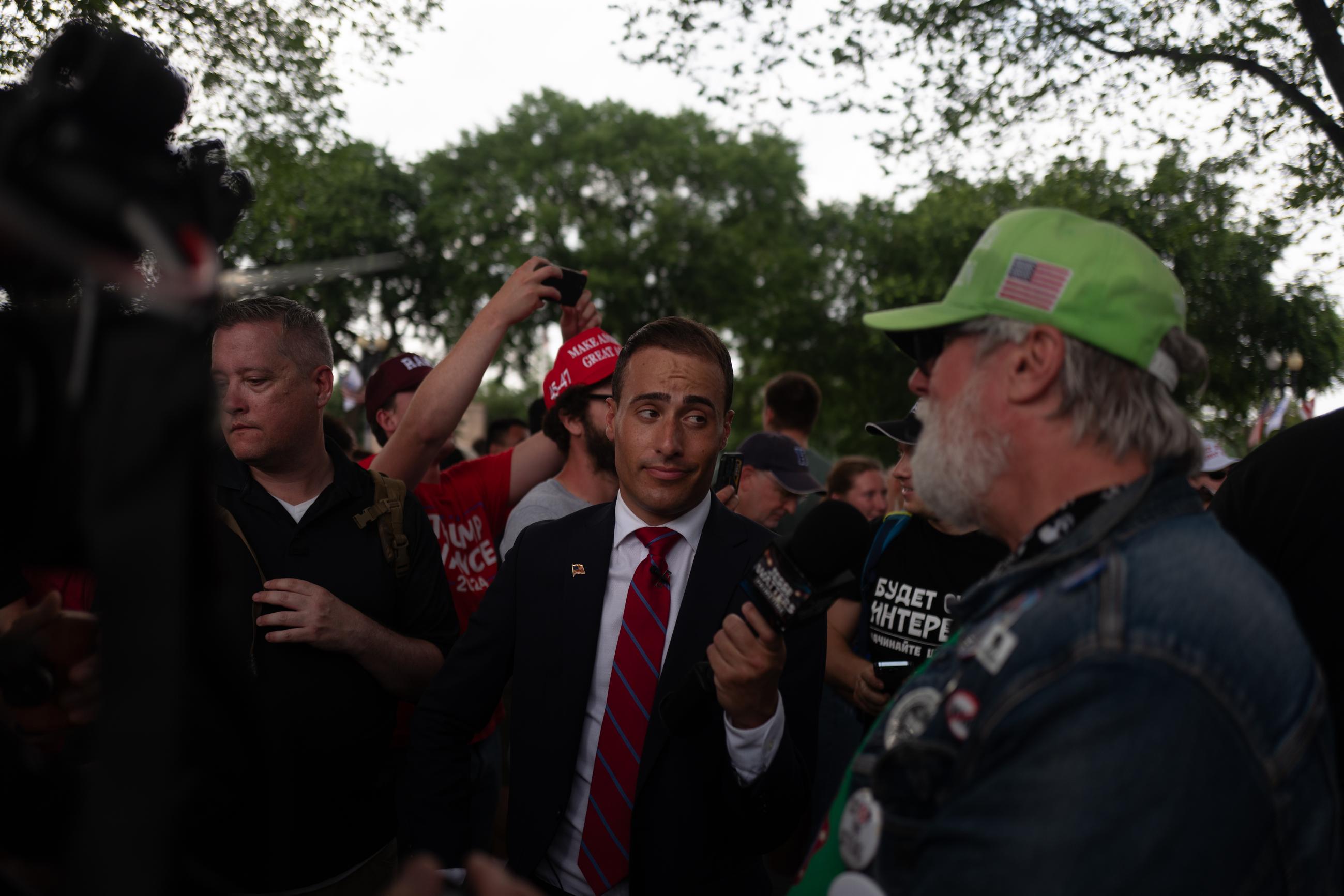 Fox News correspondent Johnny Belisario interviews Edward X. Young before the start of the Army's 250th Birthday parade. June 15, 2025.