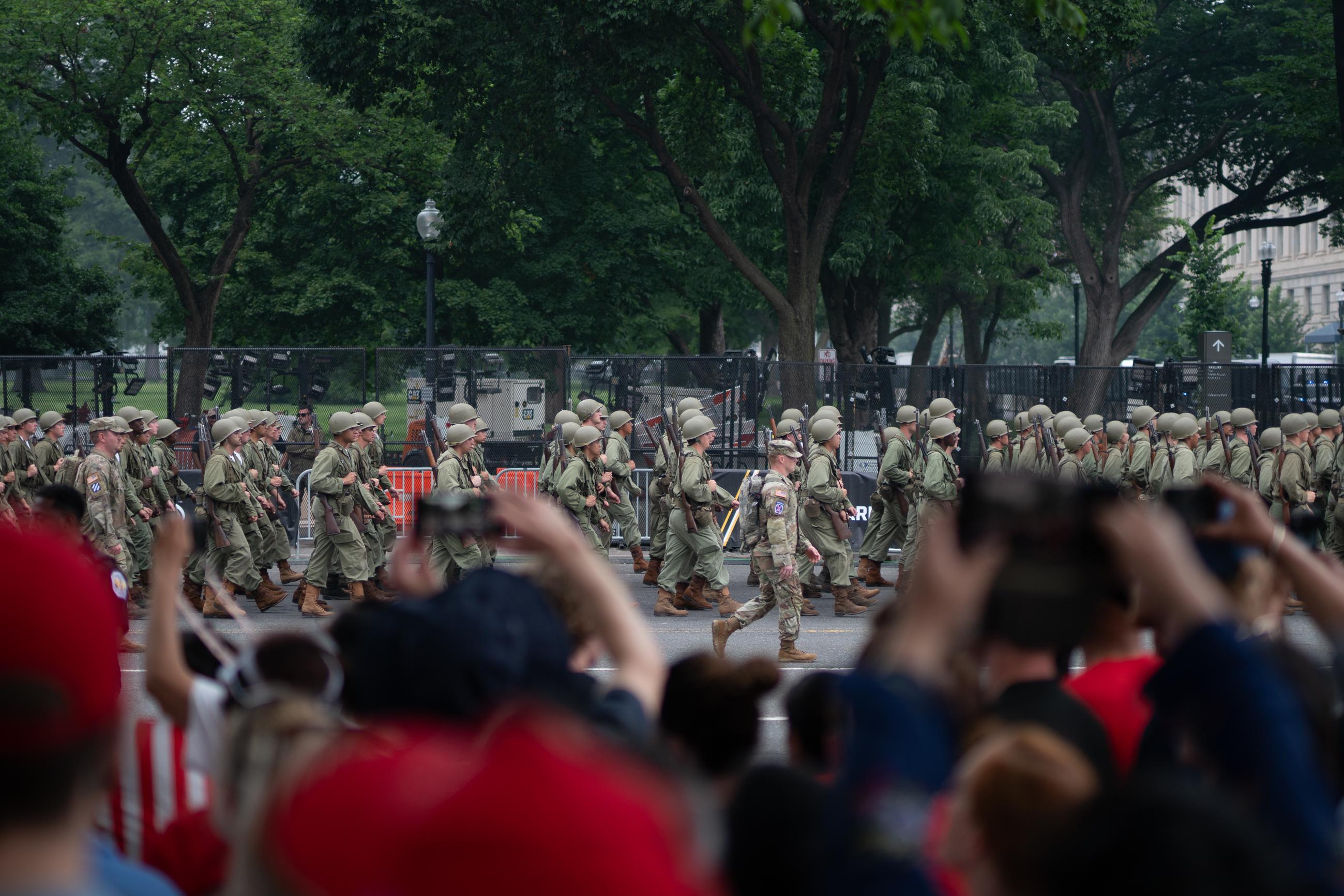 U.S. Army Soldiers assigned to the 82nd Airborne Division march down Constitution Avenue in Washington, D.C. during the Army's 250th Birthday Parade. June 15, 2025.