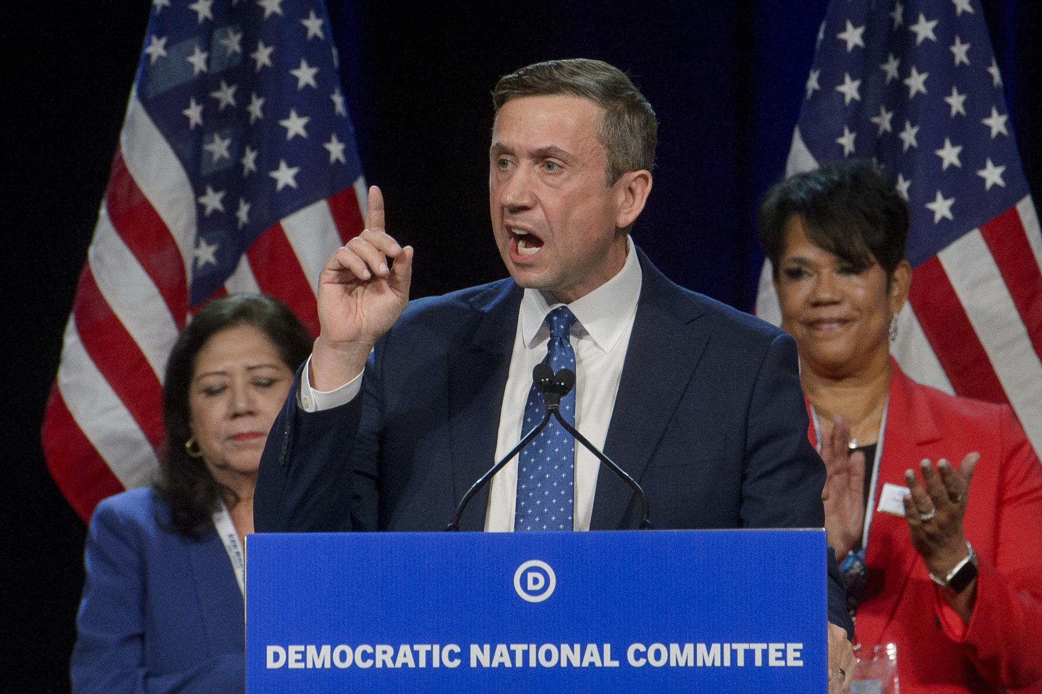 DNC chair candidate Ken Martin speaks at the Democratic National Committee Winter Meeting at the Gaylord National Resort and Convention Center in National Harbor, Md., Saturday, Feb. 1, 2025. (AP Photo/Rod Lamkey, Jr.)