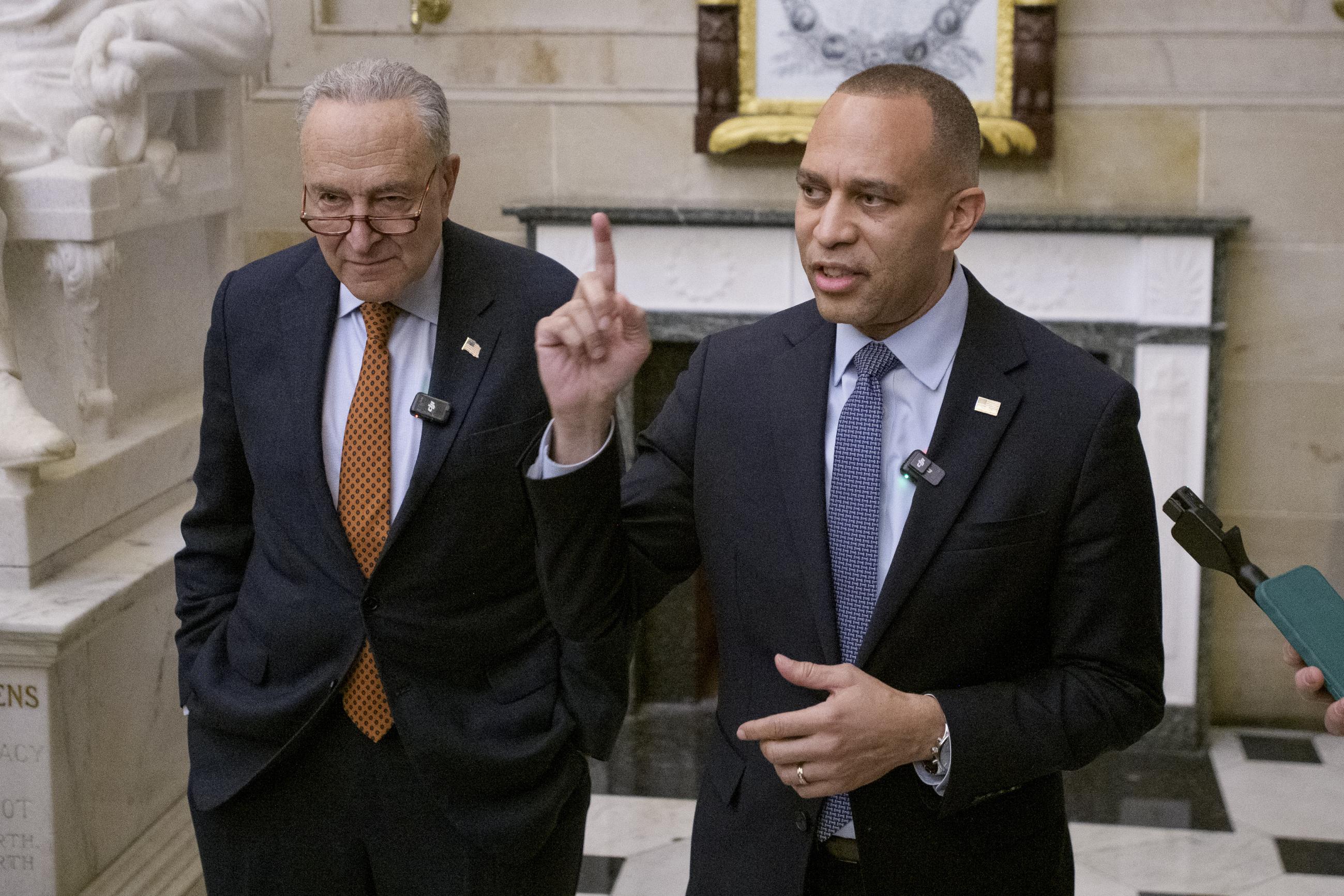 Senate Minority Leader Chuck Schumer and House Minority Leader Hakeem Jeffries (AP Photo/Rod Lamkey, Jr.)