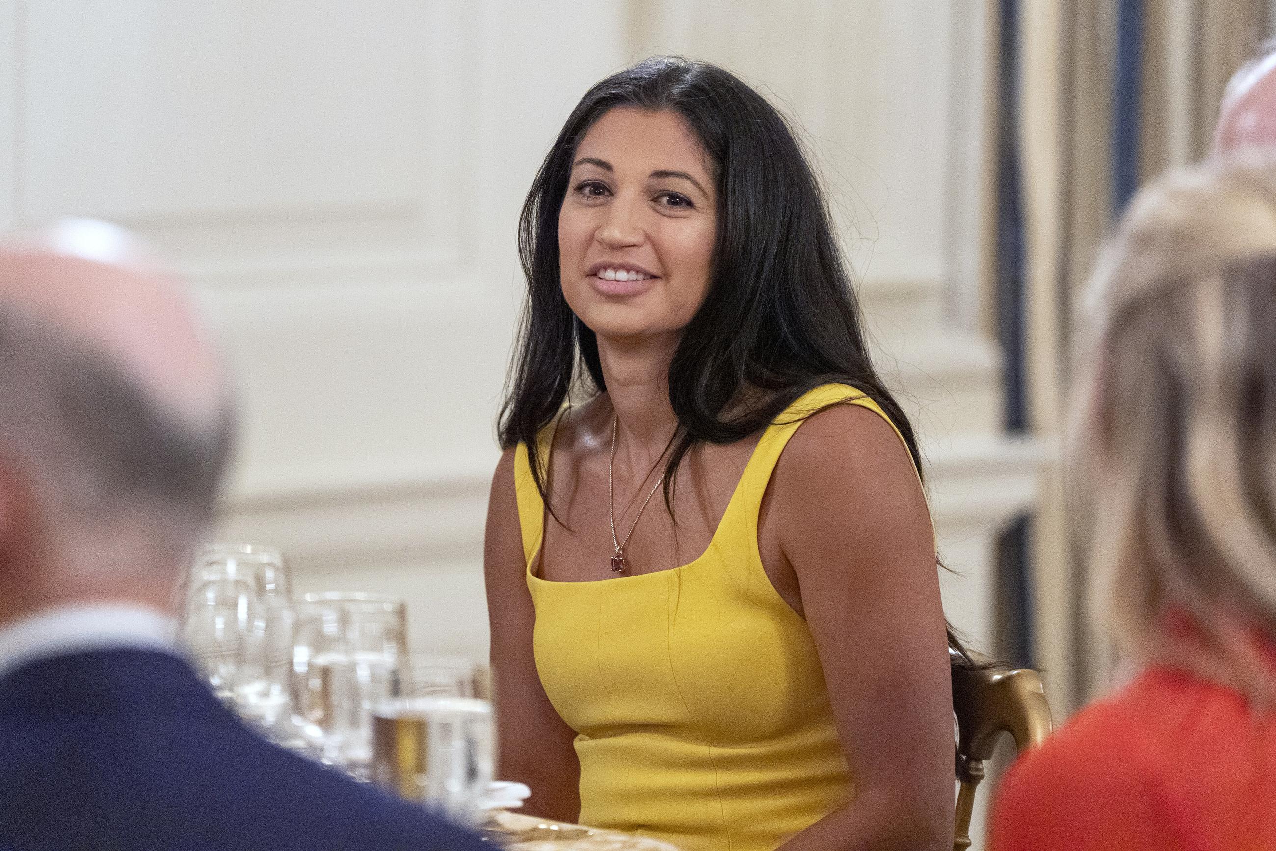 Katie Miller at a dinner for Republican senators in the State Dining Room of the White House, July 18, 2025. (AP Photo/Alex Brandon)