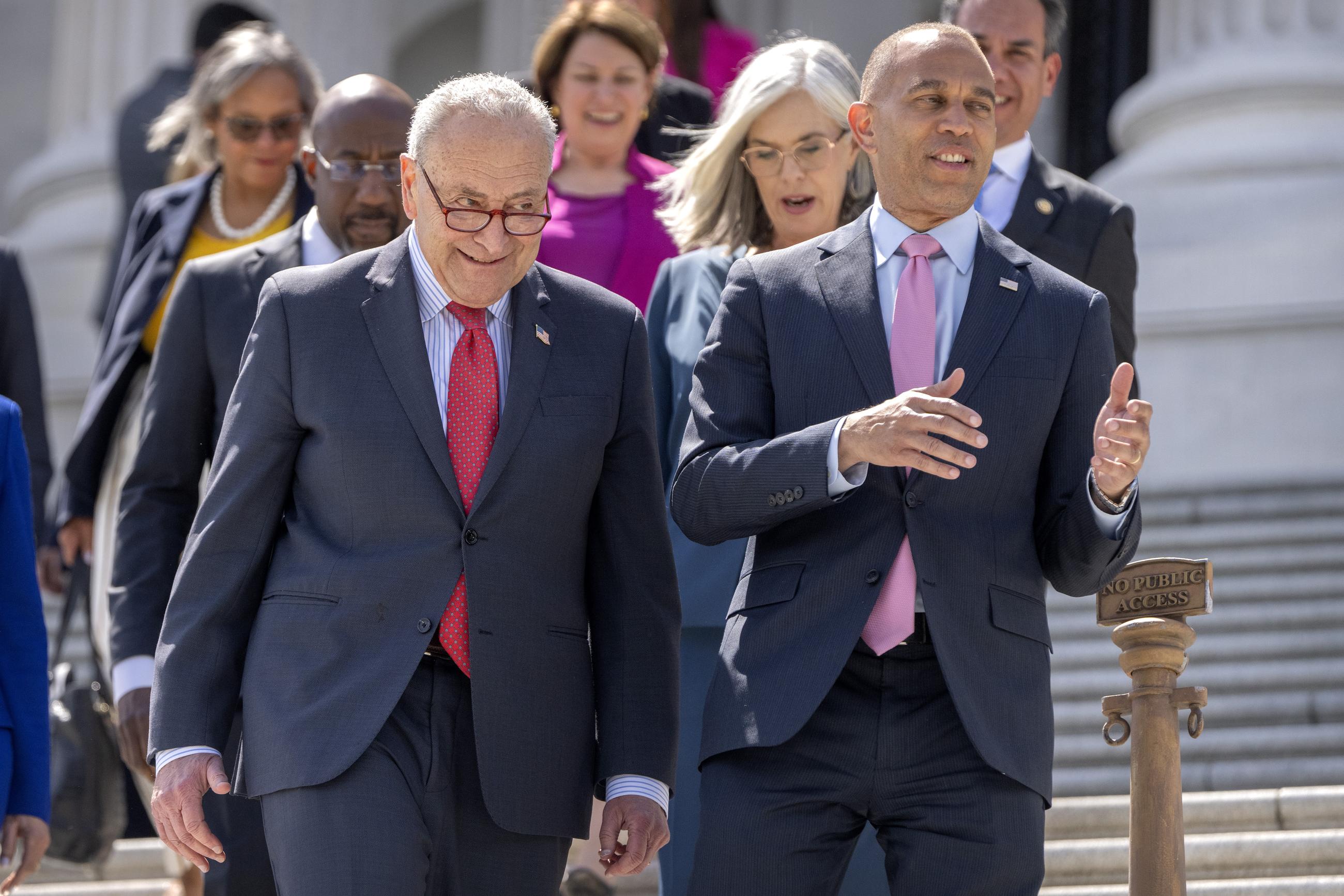 Senate Minority Leader Chuck Schumer and House Minority Leader Hakeem Jeffries (AP Photo/Mark Schiefelbein)