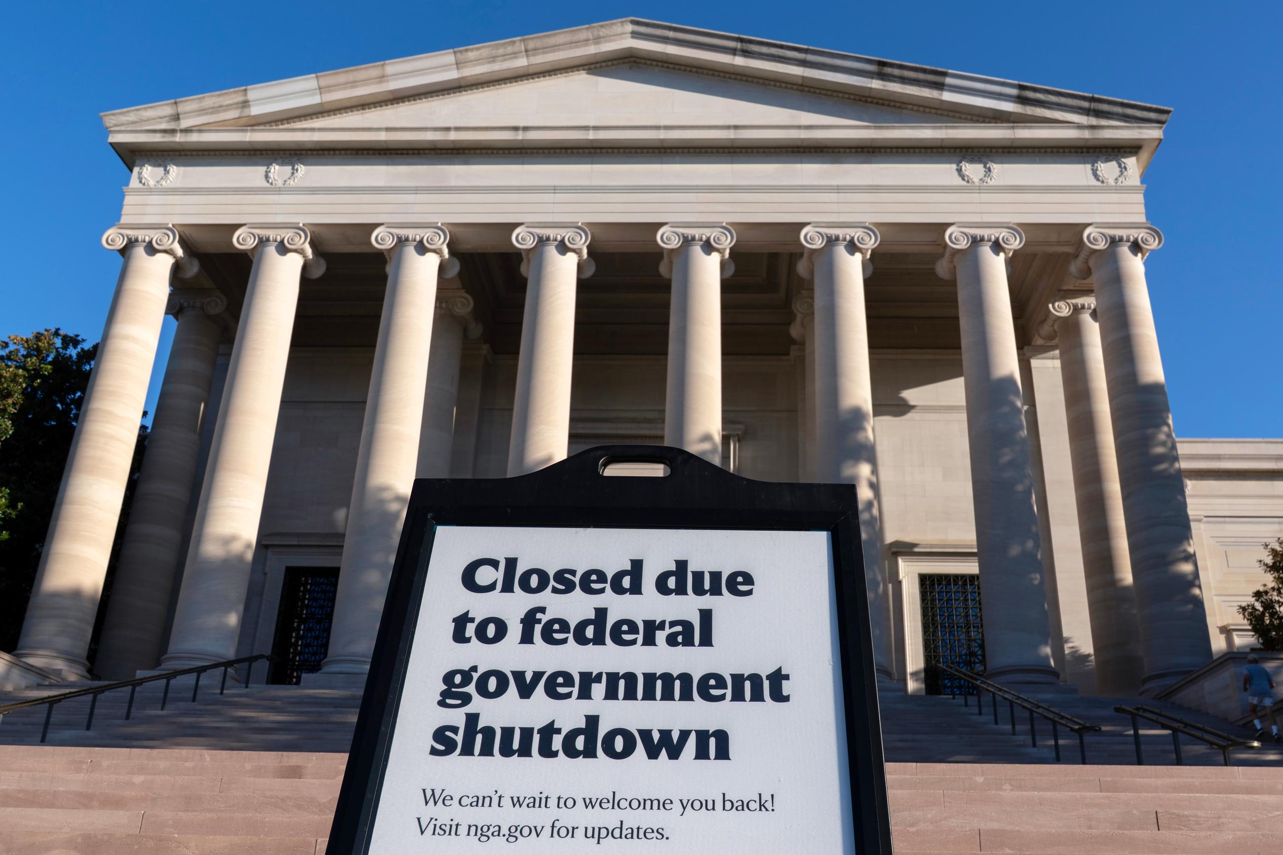 A sign outside the National Gallery of Art in Washington on Monday (AP Photo/Jose Luis Magana)