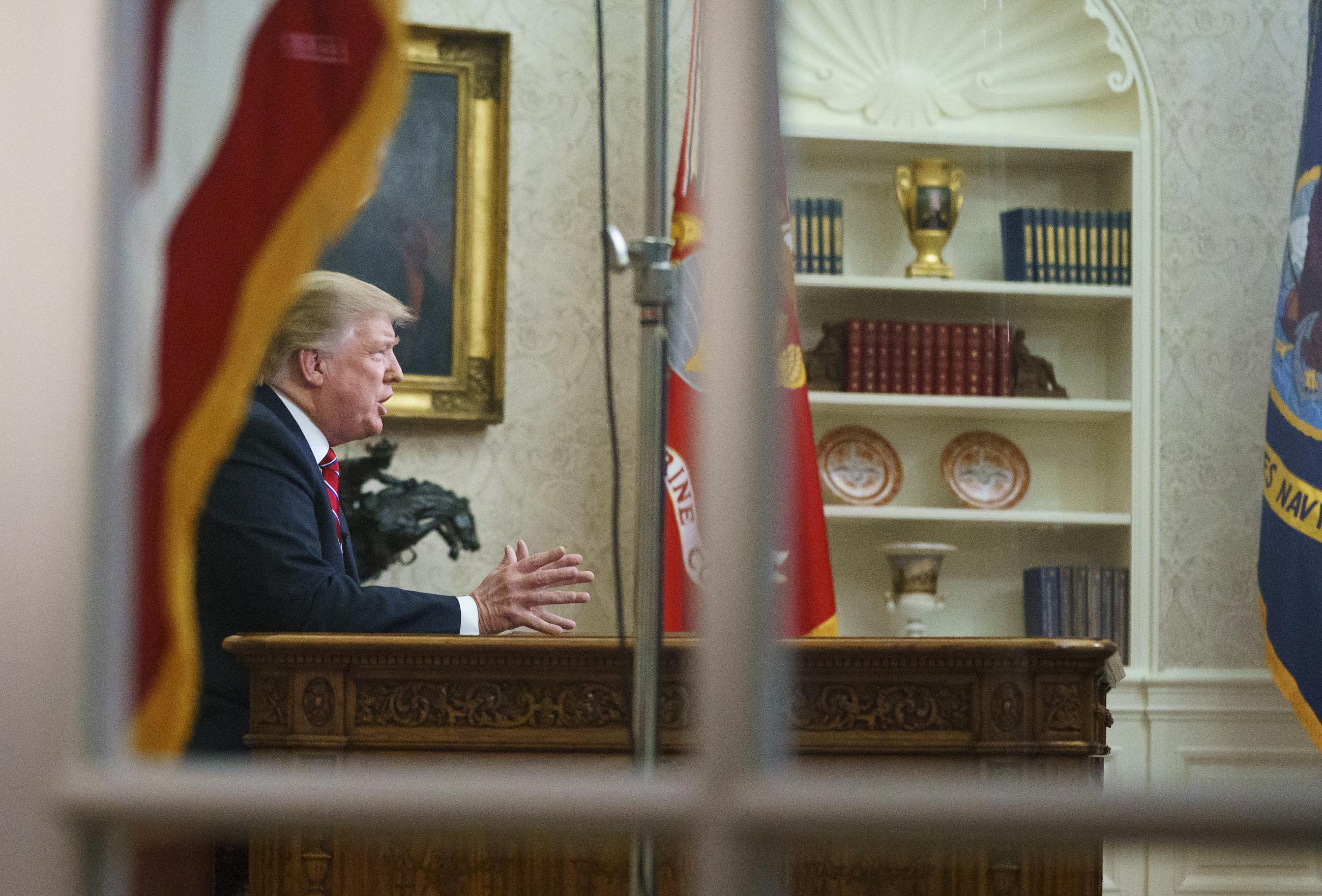 President Trump giving a prime-time address regarding border security on Jan. 8, 2018 (AP Photo/Carolyn Kaster)