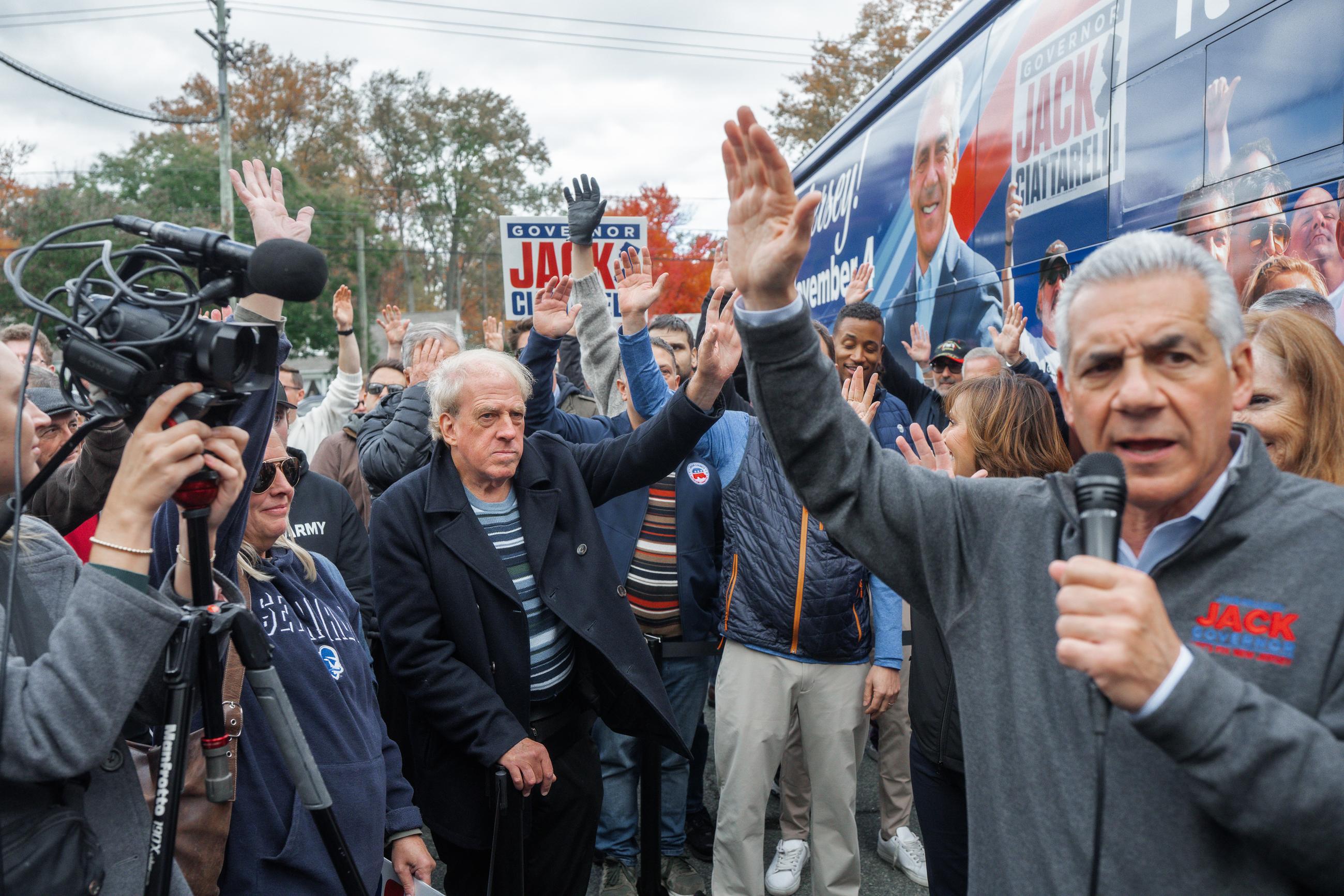 New Jersey gubernatorial candidate Jack Ciattarelli with supporters during a campaign rally, Nov. 1, in Westfield, N.J. (AP Photo/Olga Fedorova)